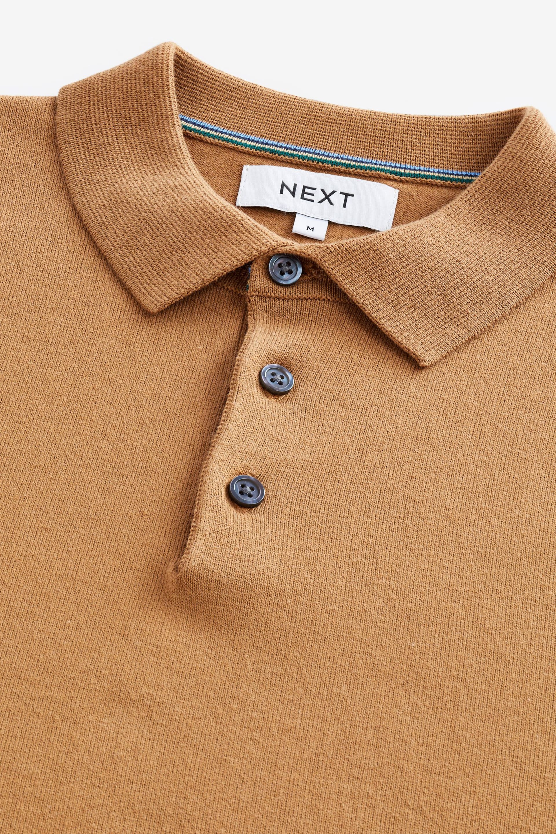 Camel Brown Regular Knitted Long Sleeve Polo Shirt - Image 6 of 7