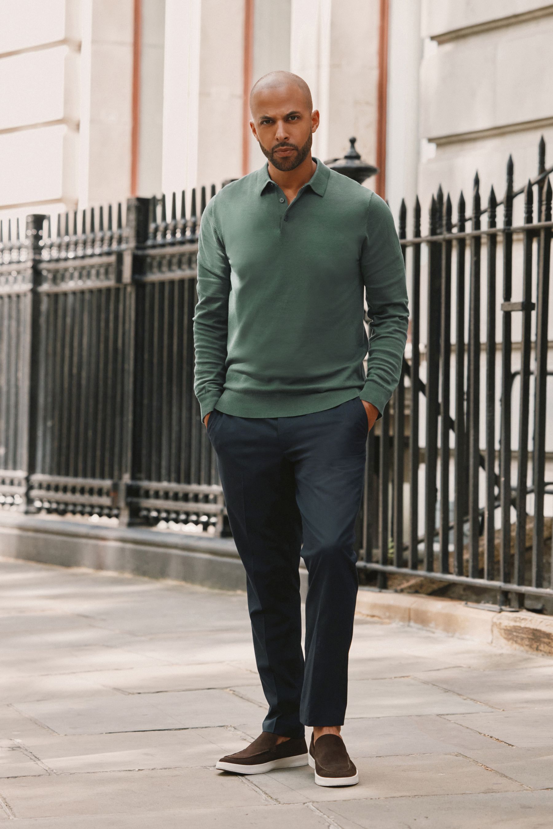 Green long sleeve polo top