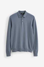 Slate Blue Regular Knitted Long Sleeve Polo Shirt - Image 4 of 5