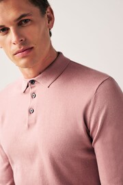 Pink Regular Knitted Long Sleeve Polo Shirt - Image 1 of 6