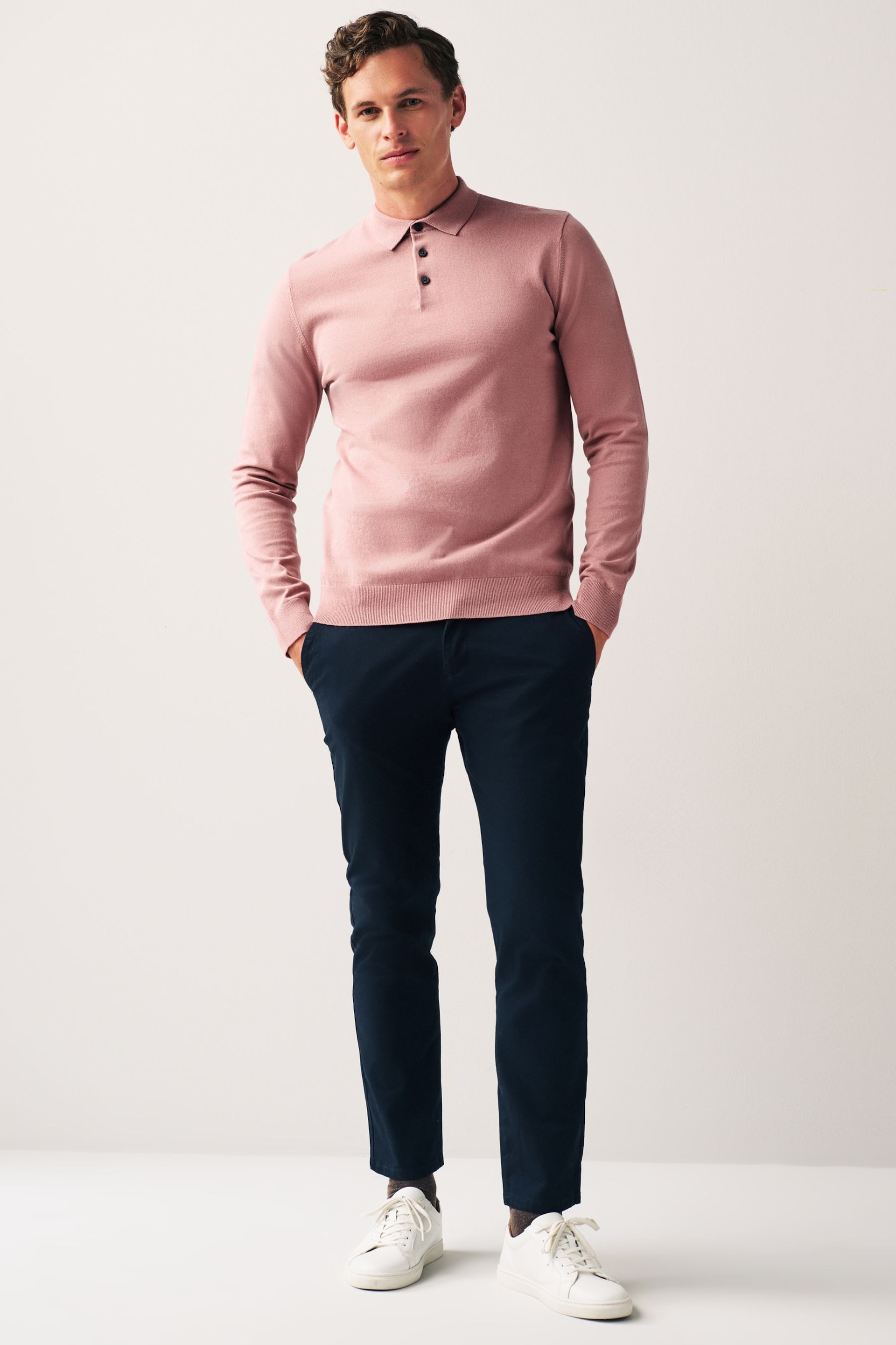 Pink Regular Knitted Long Sleeve Polo Shirt - Image 2 of 6