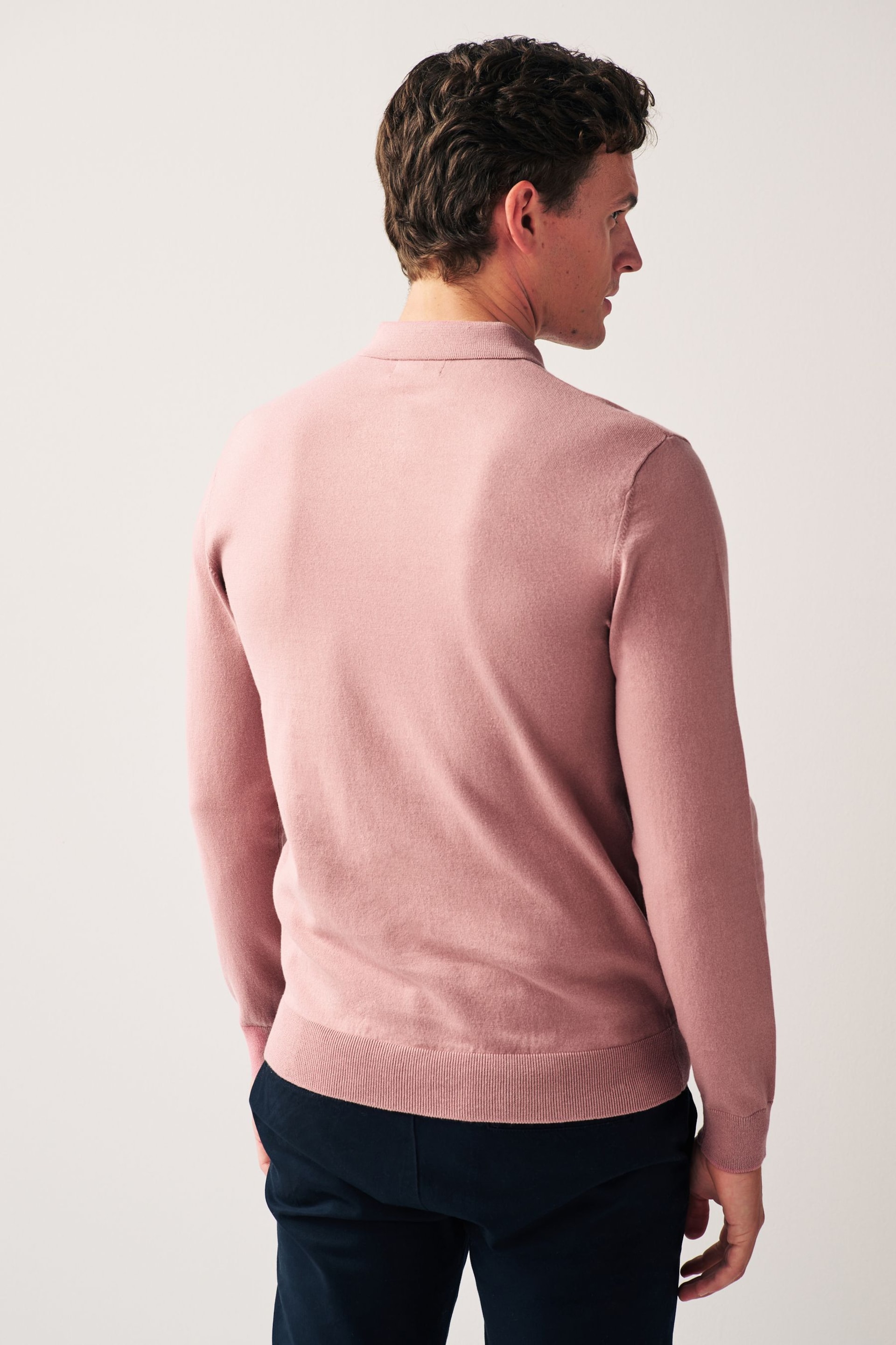 Pink Regular Knitted Long Sleeve Polo Shirt - Image 3 of 6