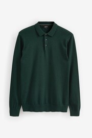 Dark Green Regular Knitted Long Sleeve Polo Shirt - Image 5 of 6