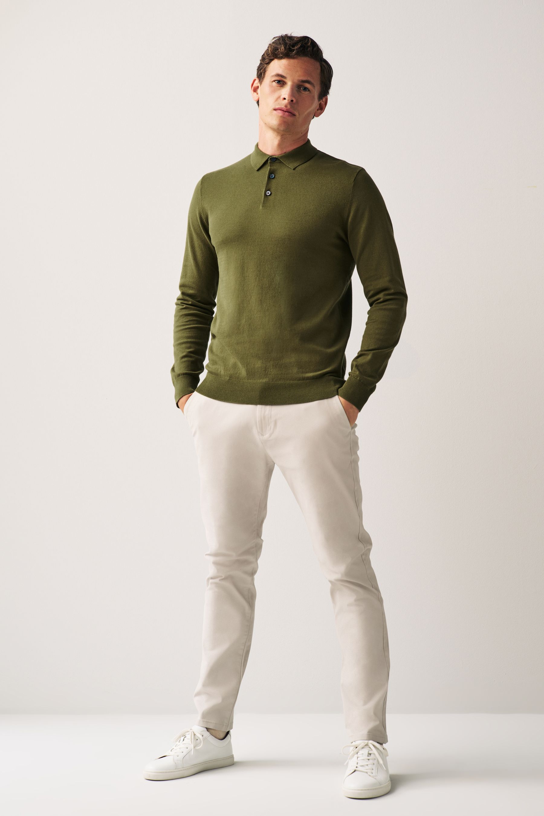 Khaki long sleeve polo on sale
