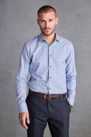 Light Blue Small Check Regular Fit Single Cuff Signature Shirt - Image 1 of 7