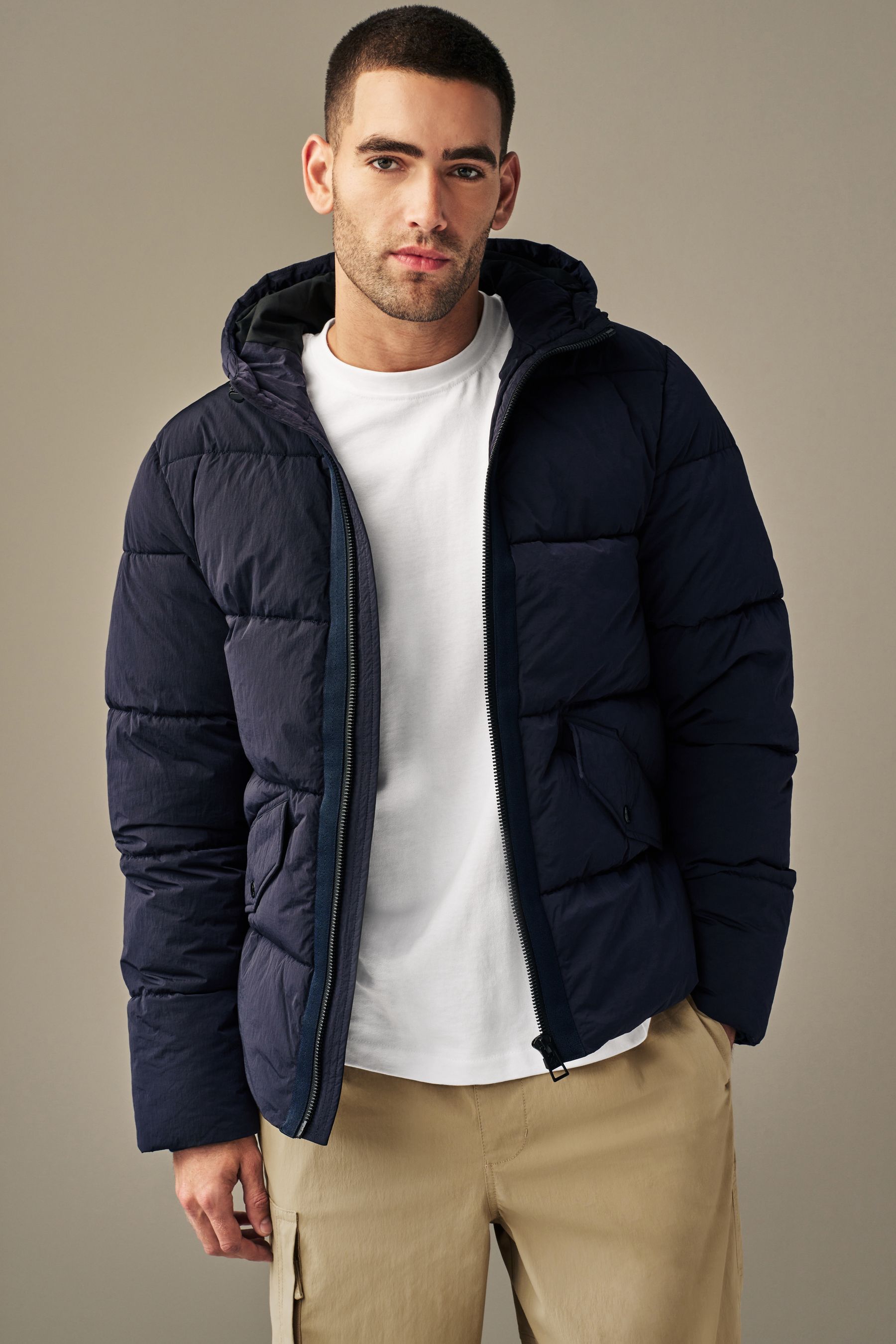Buy Navy Blue Textured Puffer Jacket from Next Luxembourg