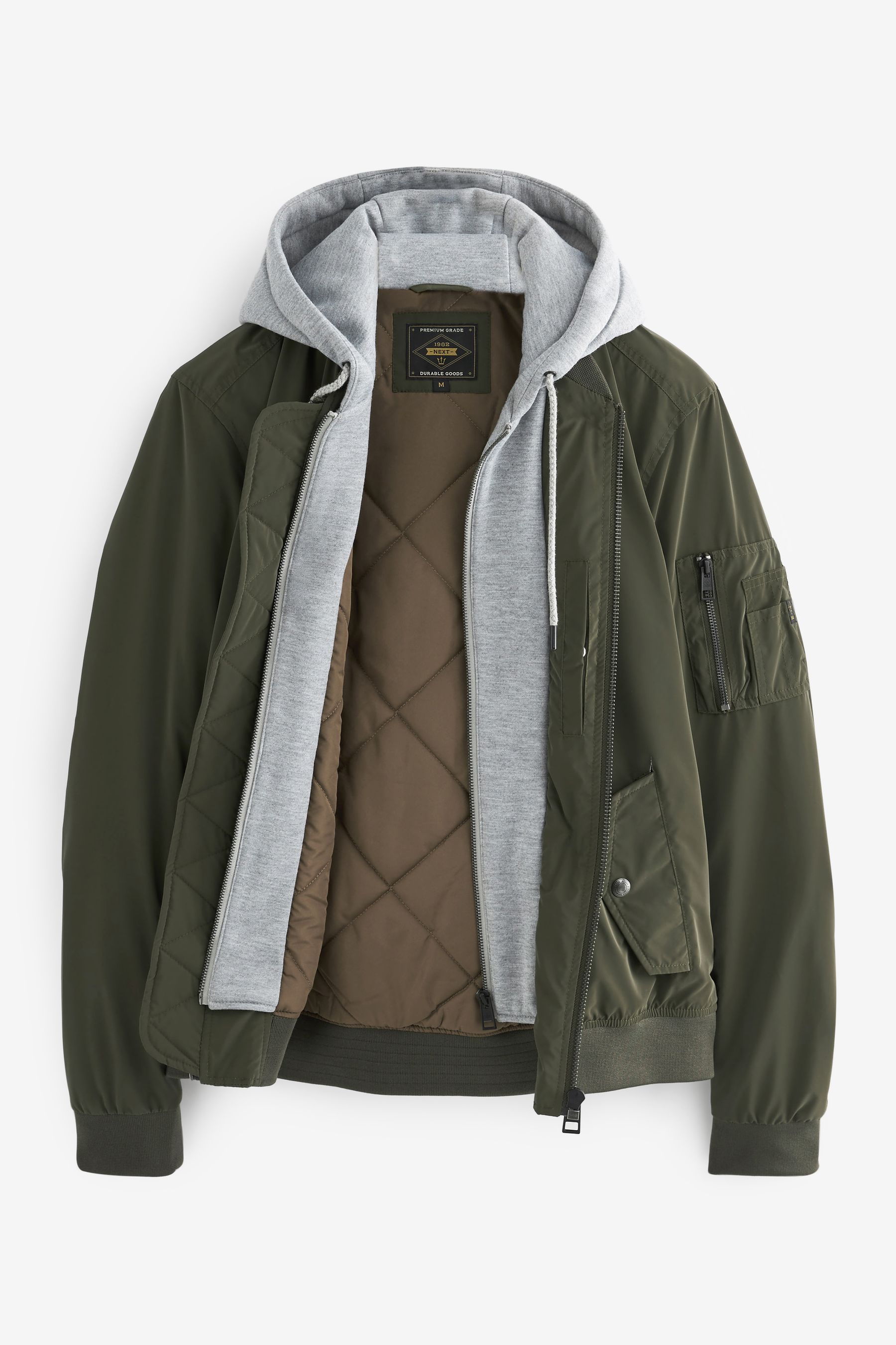 Green bomber jacket with grey hood new arrivals