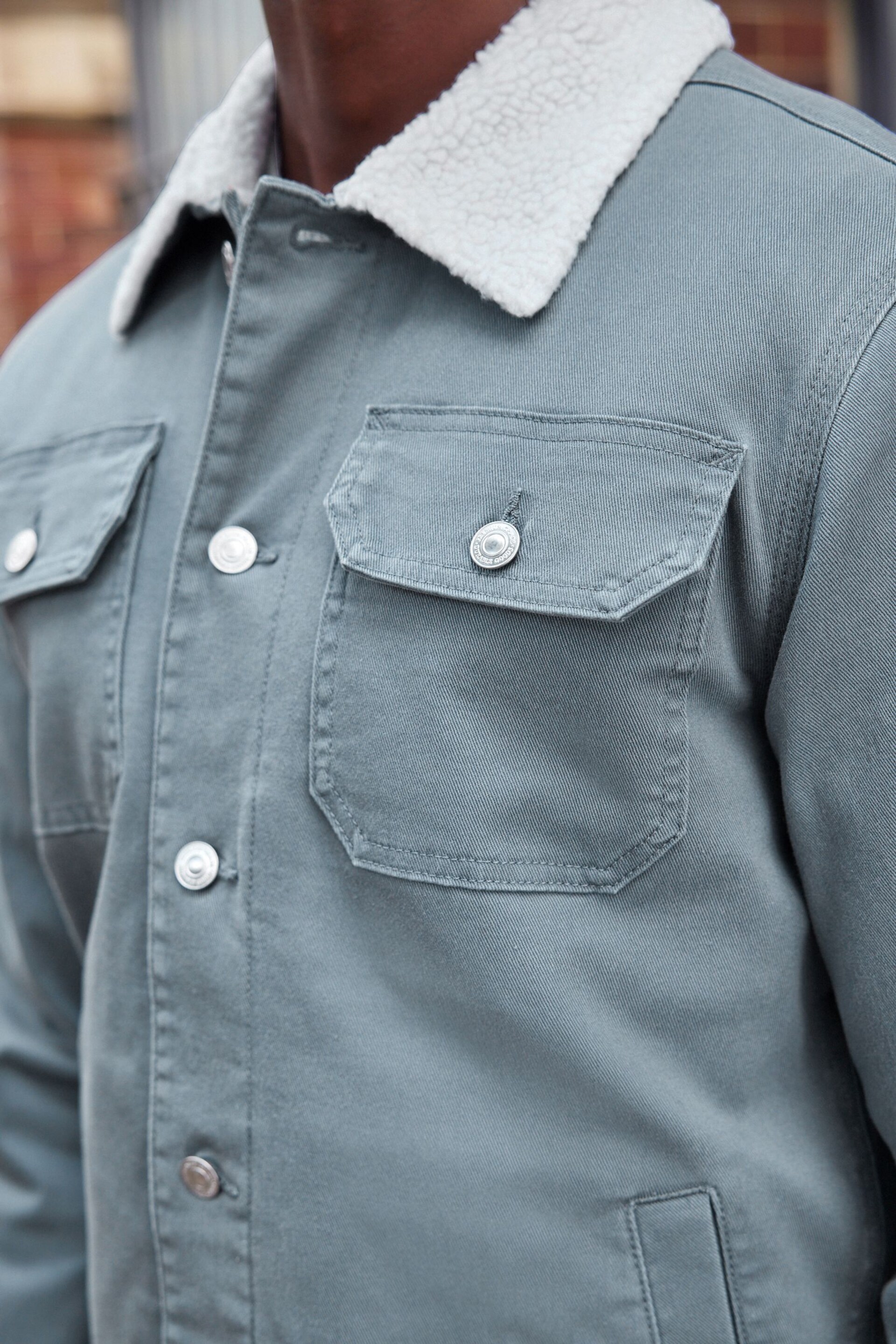 Blue Borg Collared Denim Trucker Jacket - Image 7 of 12