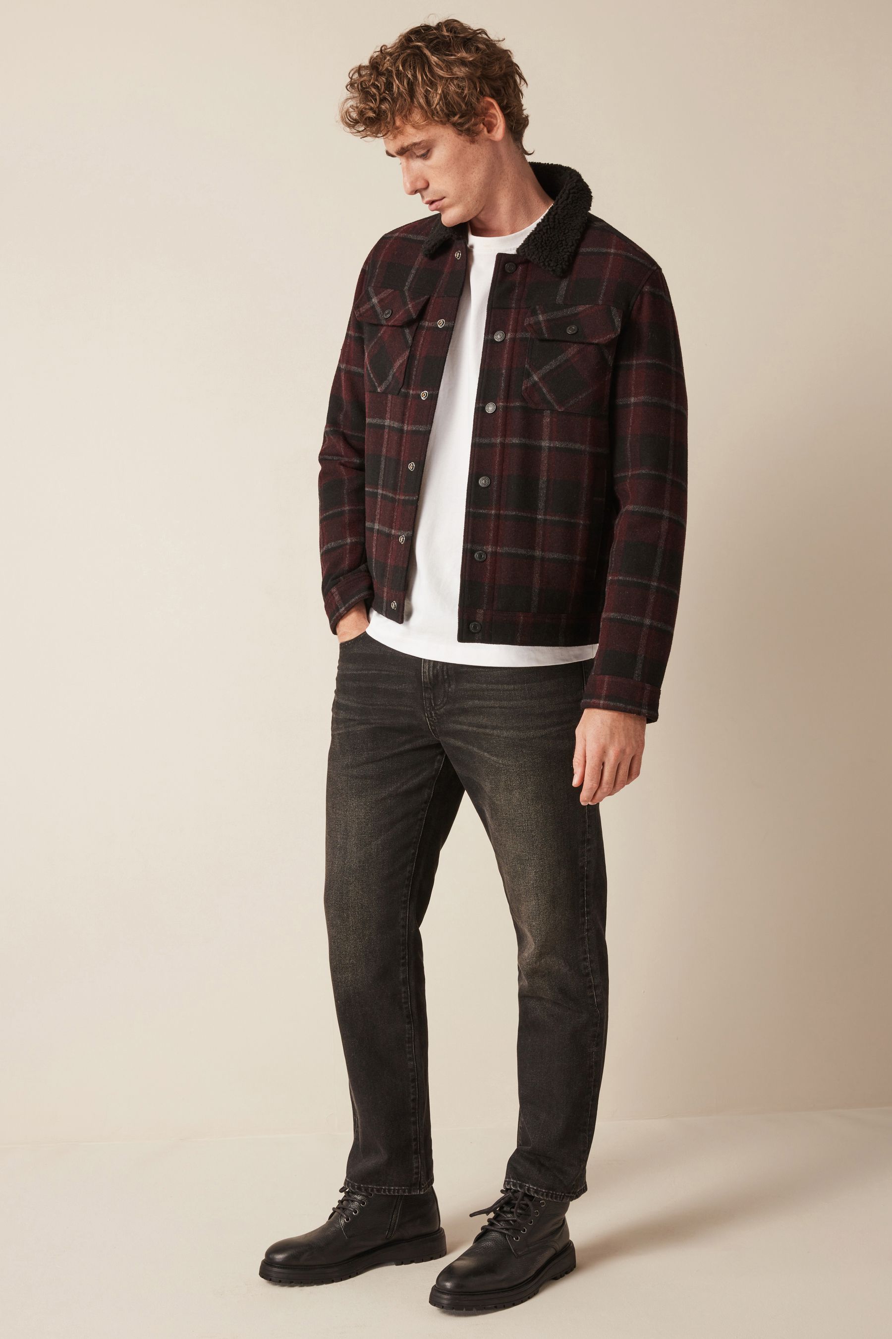 Mens checked trucker jacket store