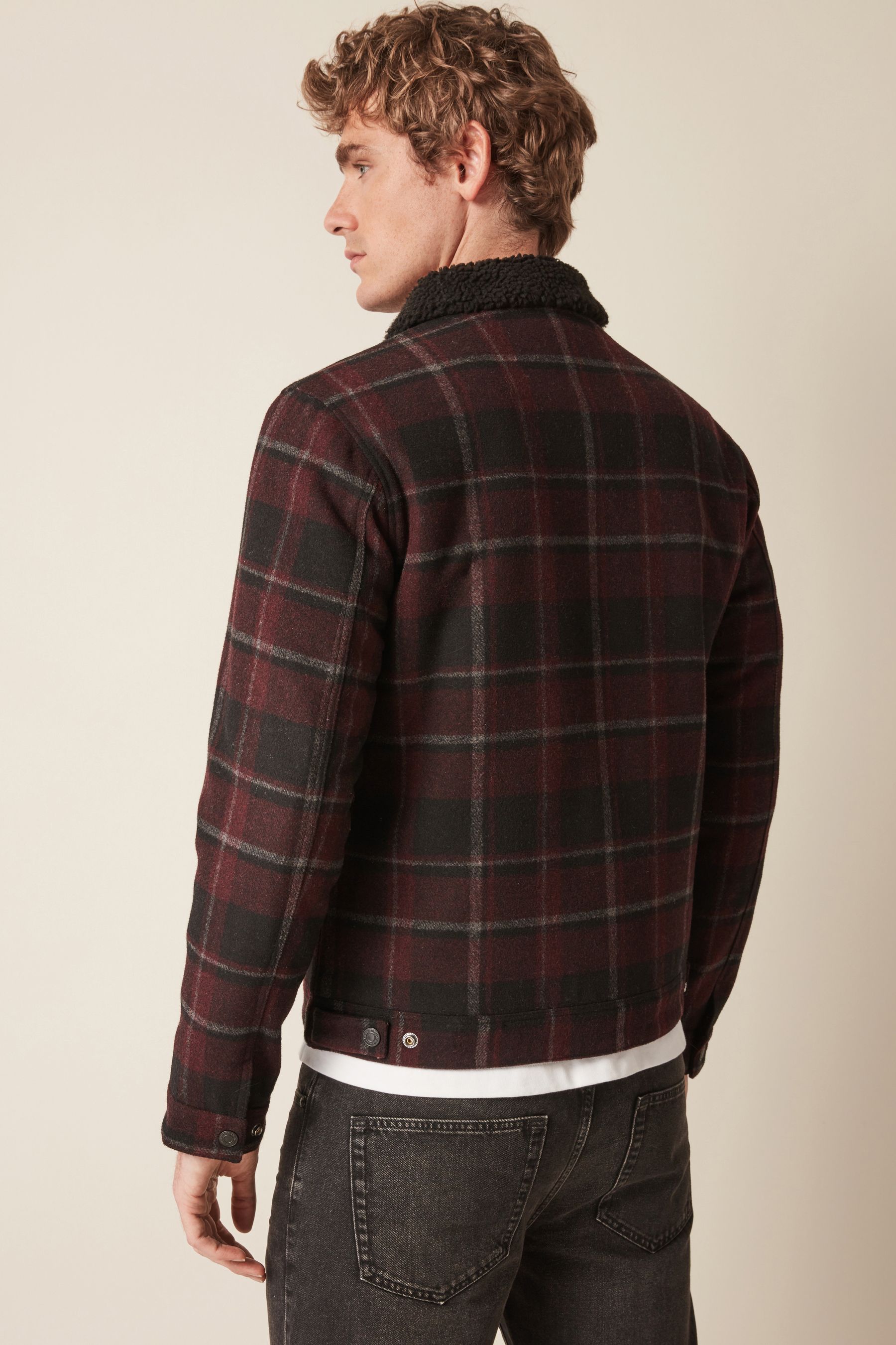 Red checked borg jacket discount