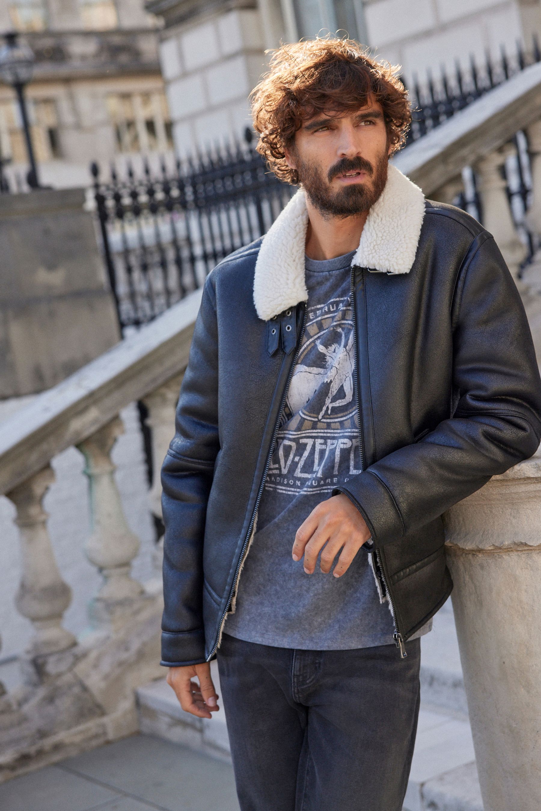 Faux shearling jacket in black online