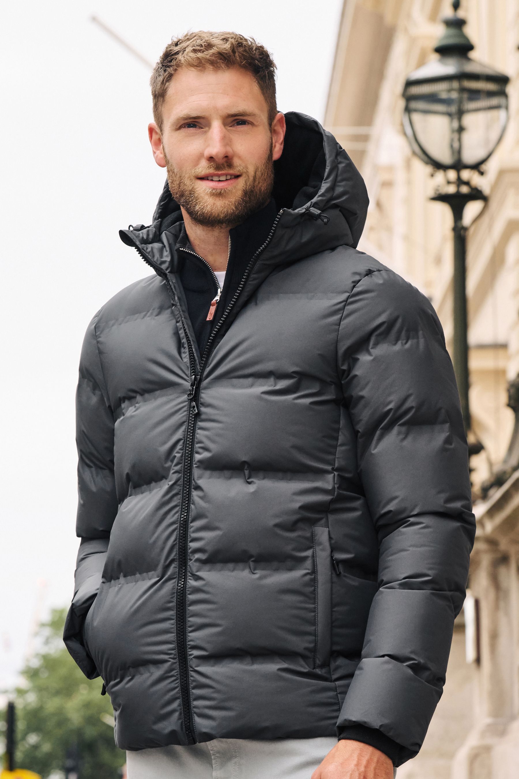Buy Slate Grey Hooded Shower Resistant Puffer Coat from Next Luxembourg