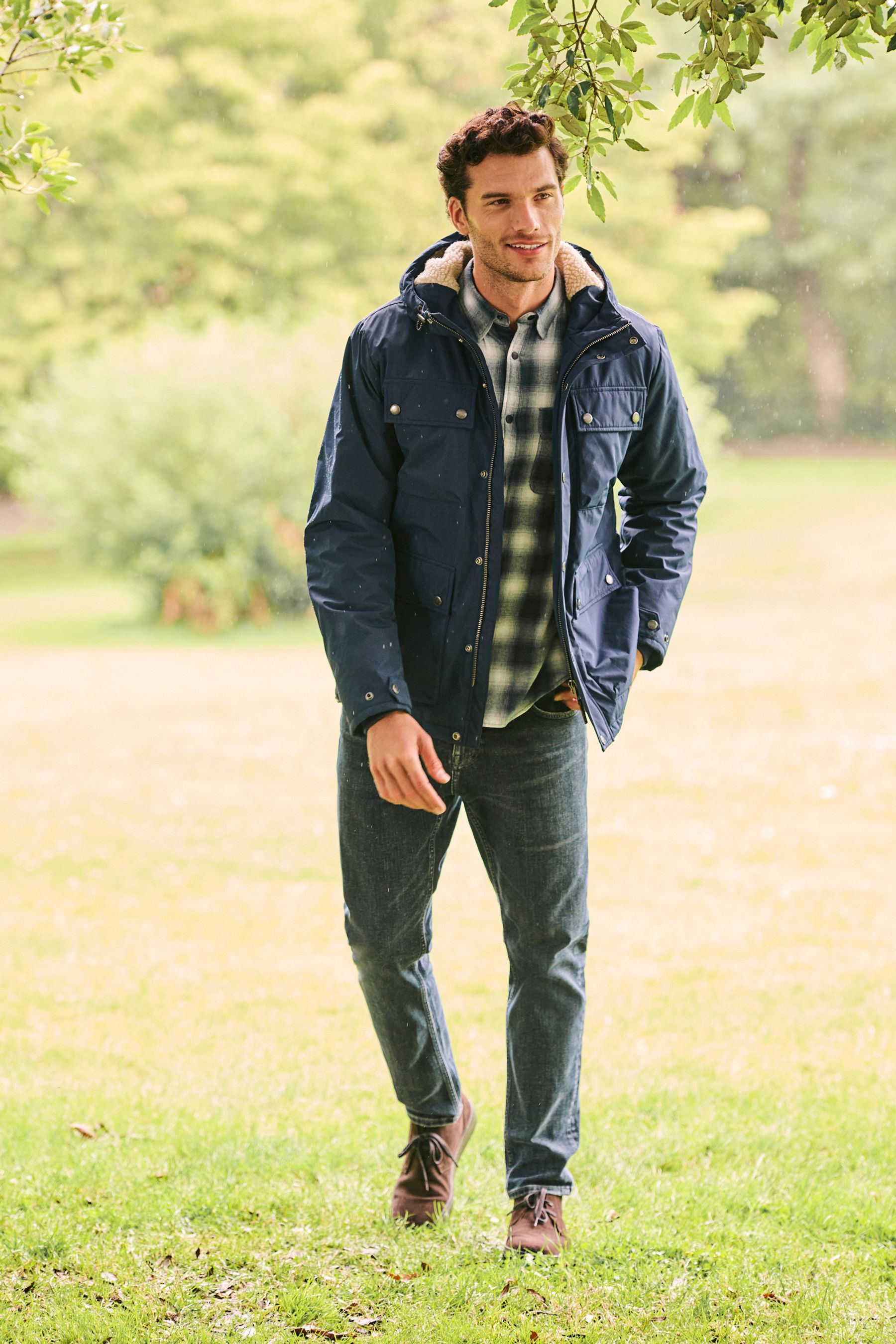 Buy Navy Blue Borg Lined Shower Resistant 4 Pocket Jacket from Next Luxembourg