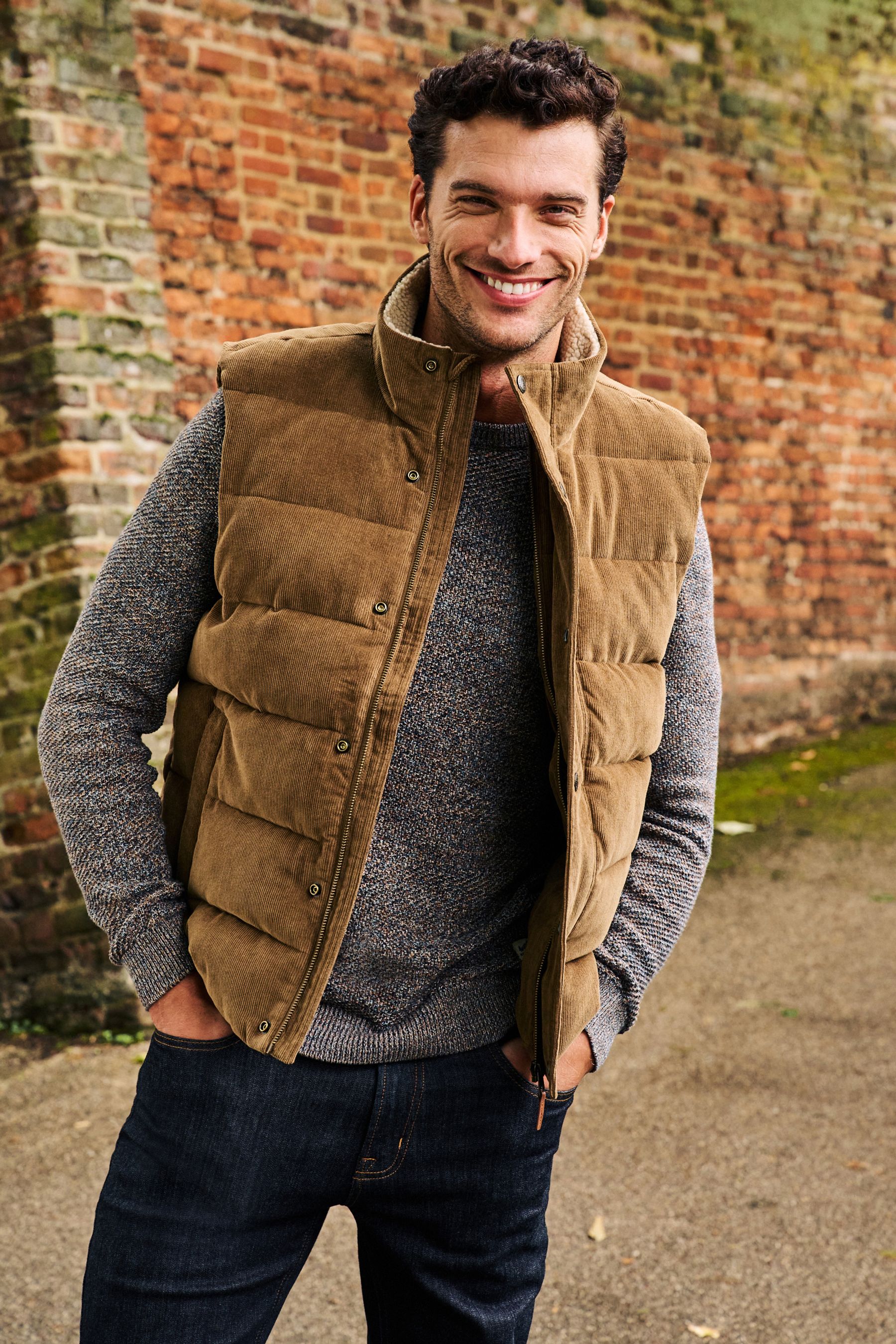 Buy Tan Brown Borg Collared Corduroy Panel Gilet from Next Germany