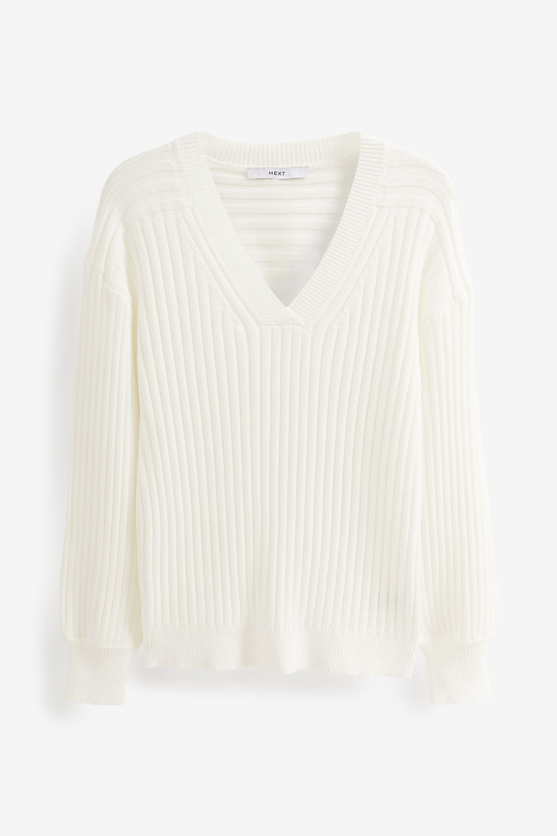 White ribbed v neck sweater outlet