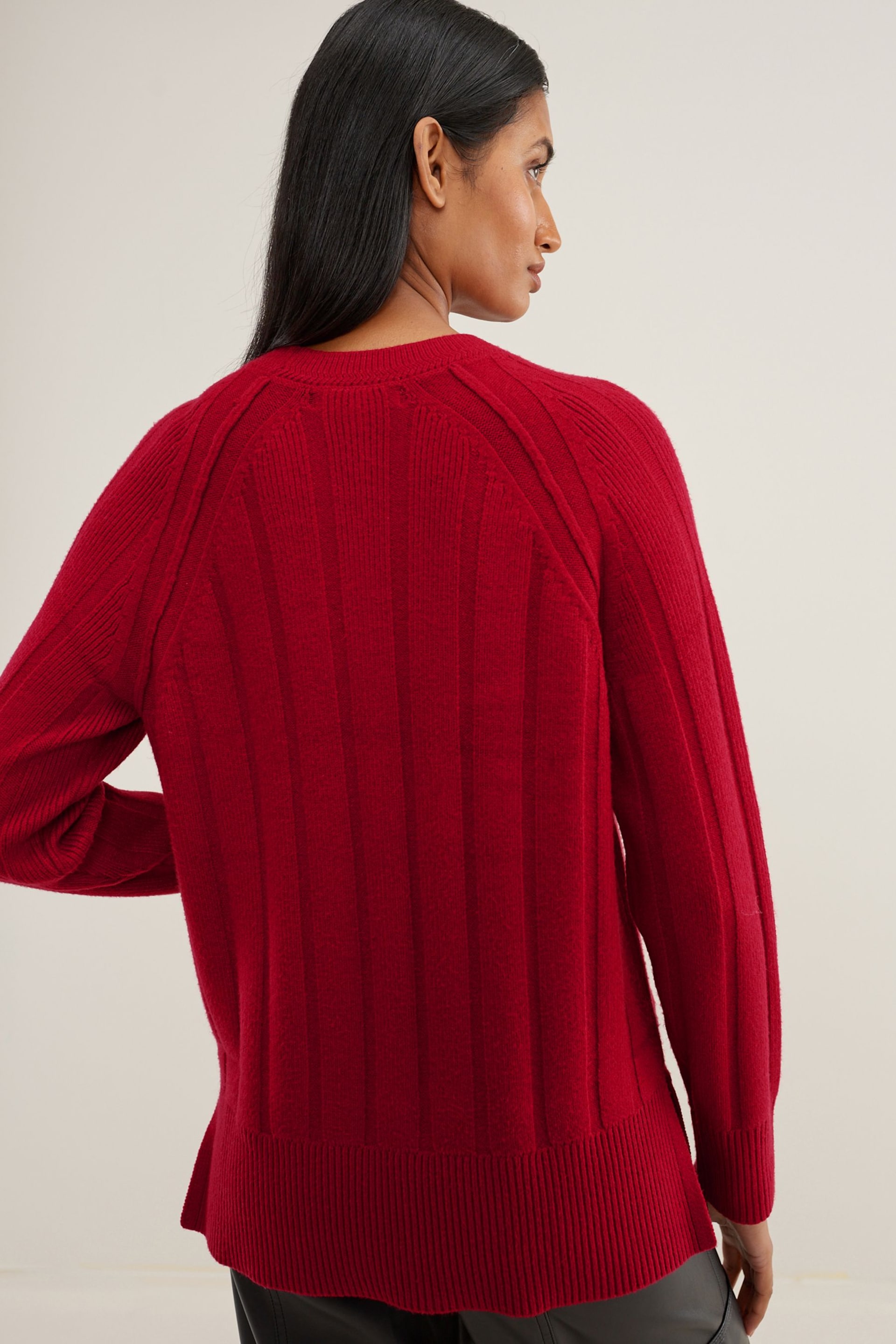 Red Ribbed Crew Neck Jumper - Image 3 of 7