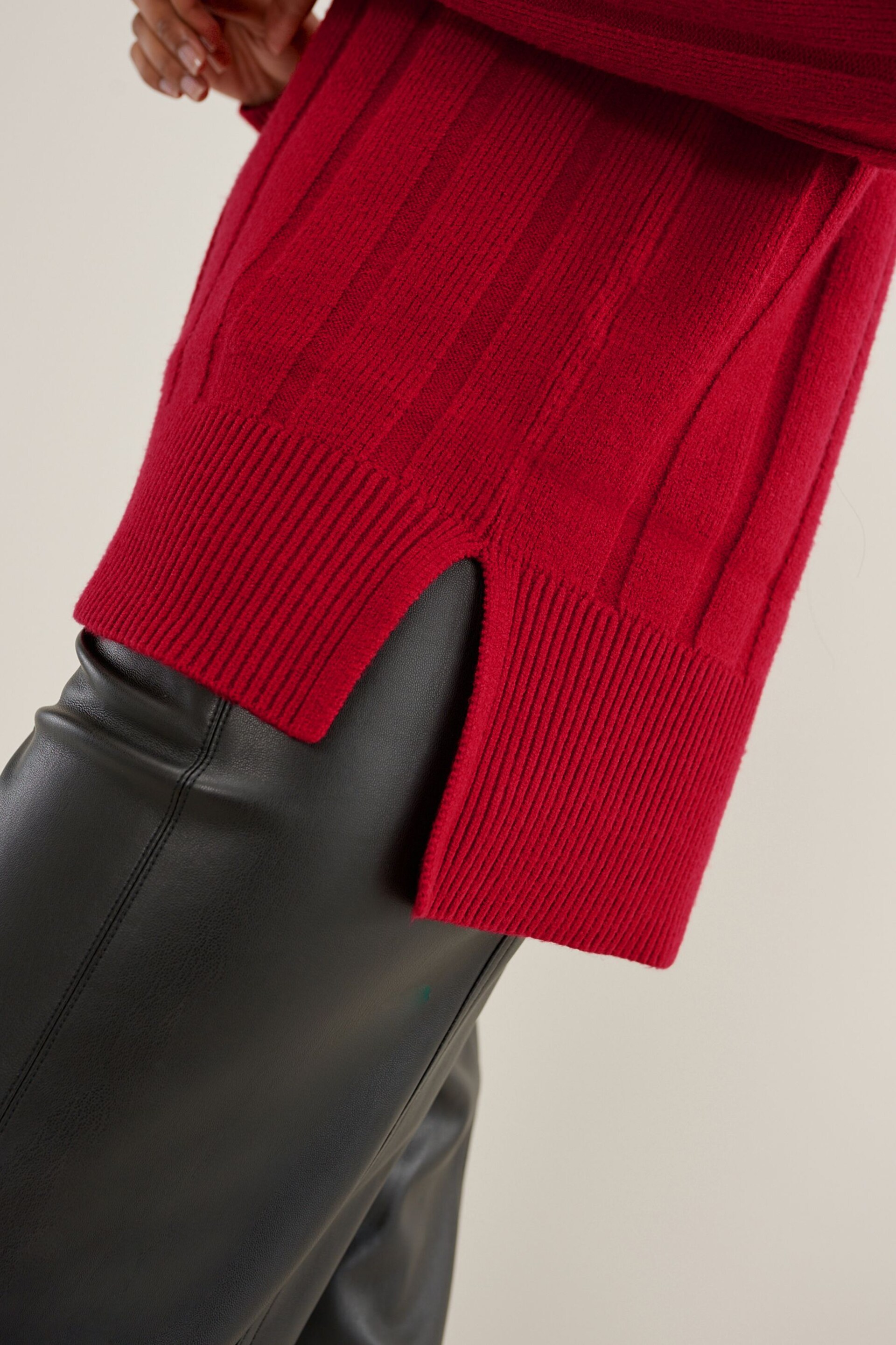 Red Ribbed Crew Neck Jumper - Image 5 of 7