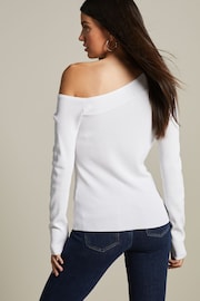 Ecru White Off the Shoulder Ribbed Knit Top - Image 3 of 6