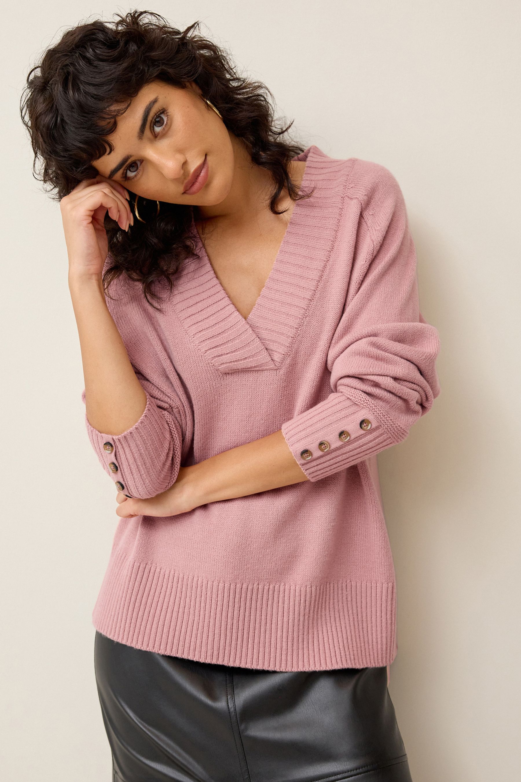 Buy Blush Pink Cosy V Neck Jumper from Next Luxembourg