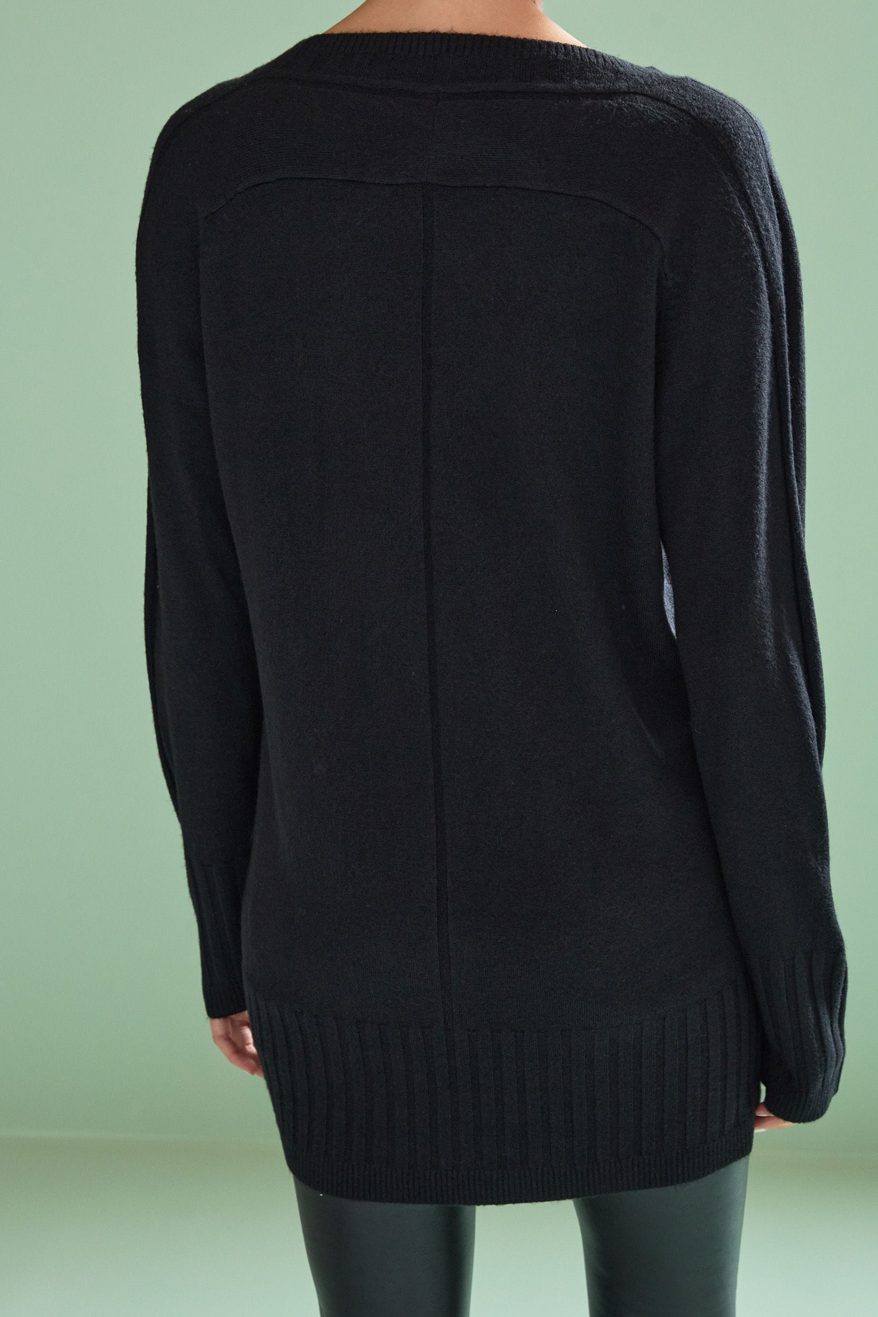 Buy Black Cosy V Neck Long Sleeve Longline Tunic Jumper from Next Luxembourg