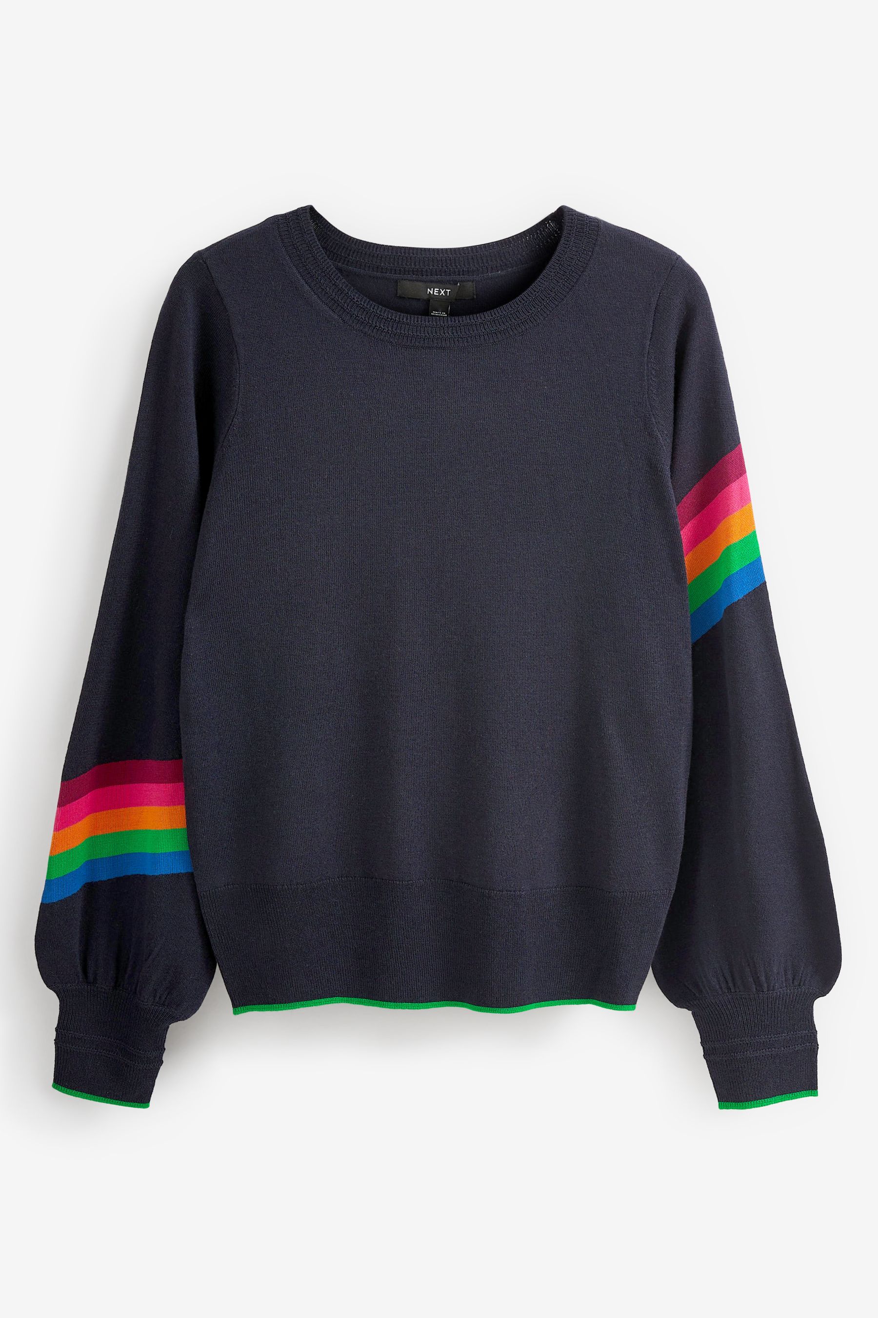 Buy Navy Blue with Rainbow Stripe Sleeve Round Neck Jumper from Next Luxembourg