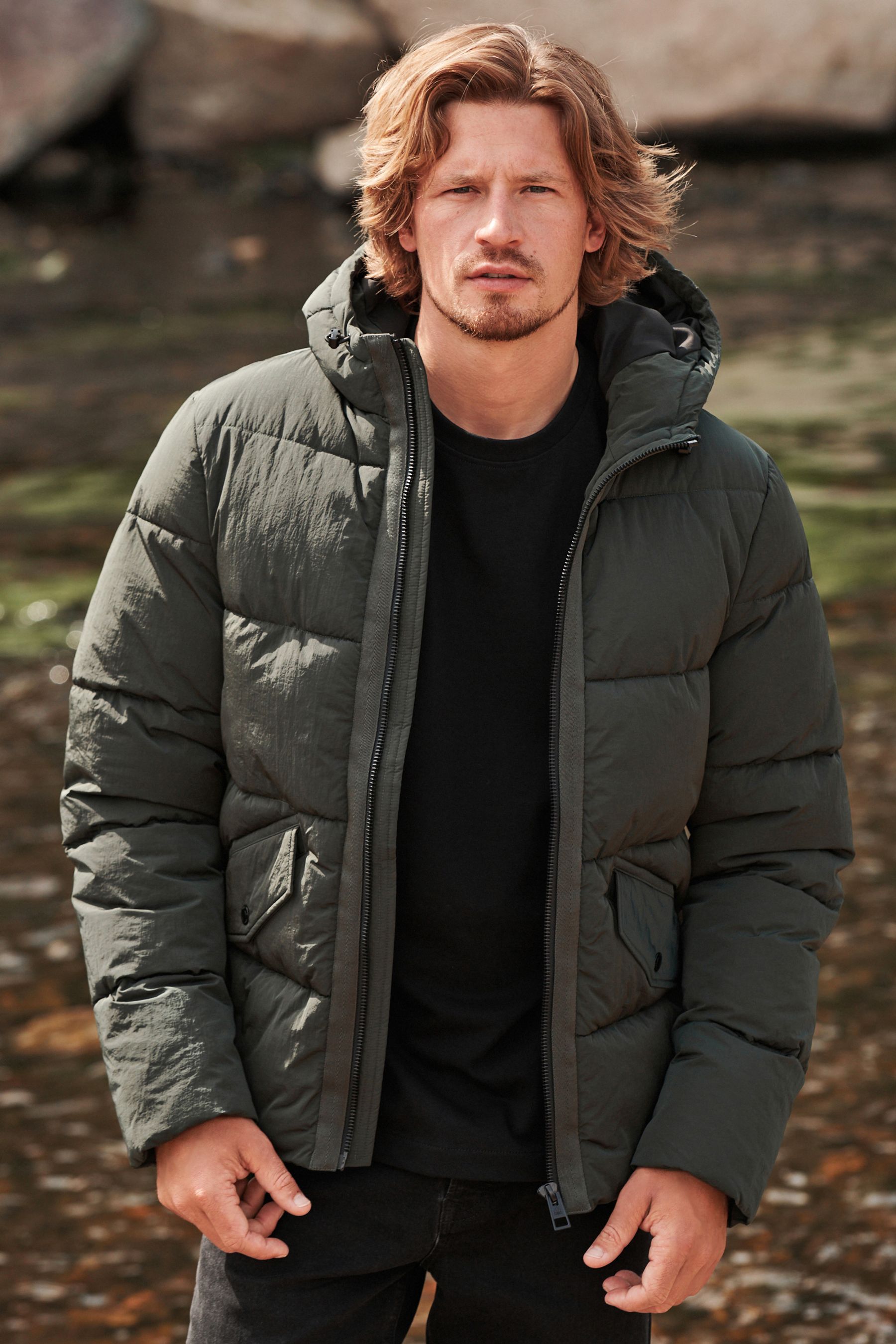 Buy Green Textured Puffer Jacket from Next Luxembourg