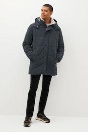 Navy Blue Square Quilted Parka Coat - Image 3 of 14