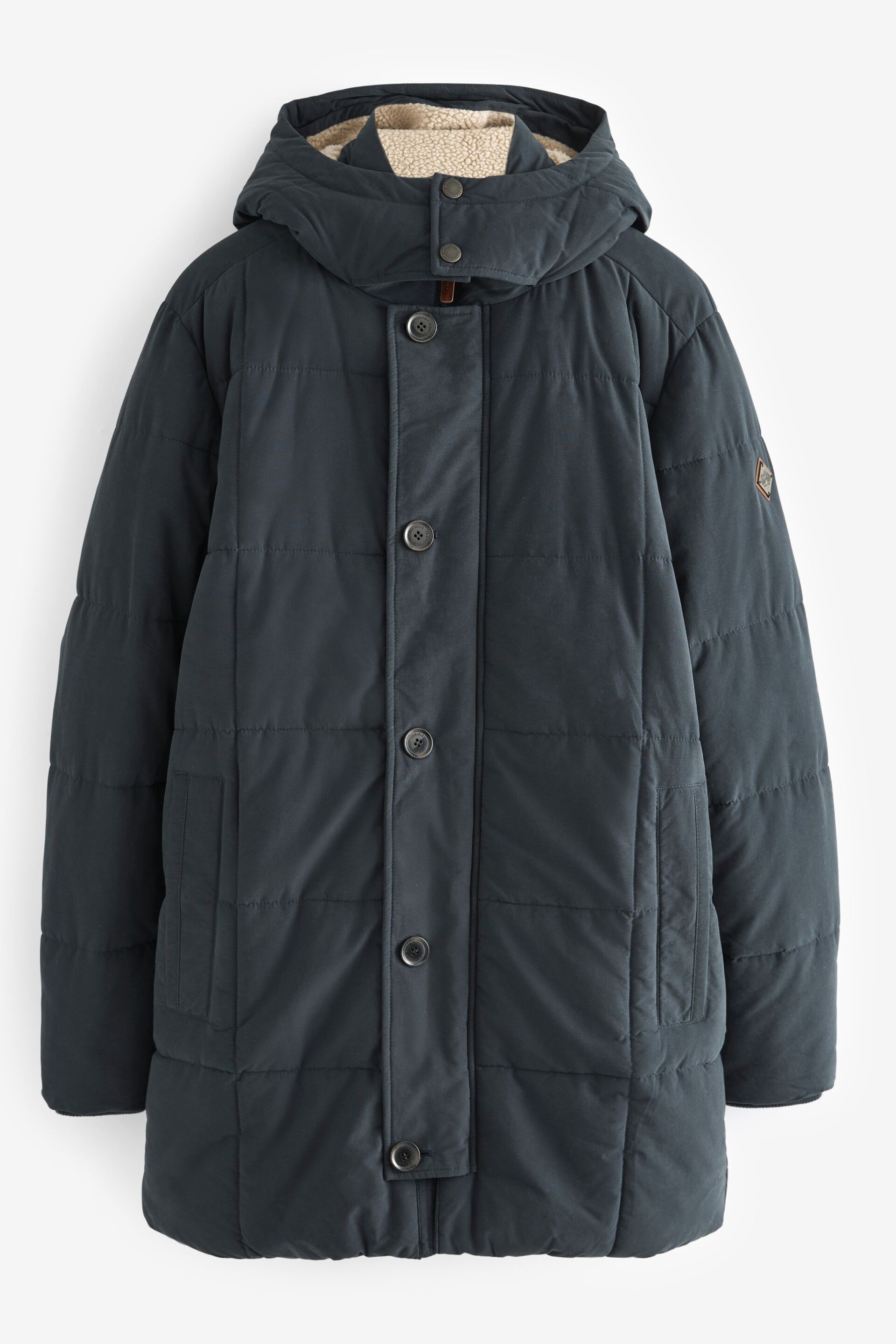 Navy Blue Square Quilted Parka Coat - Image 7 of 14