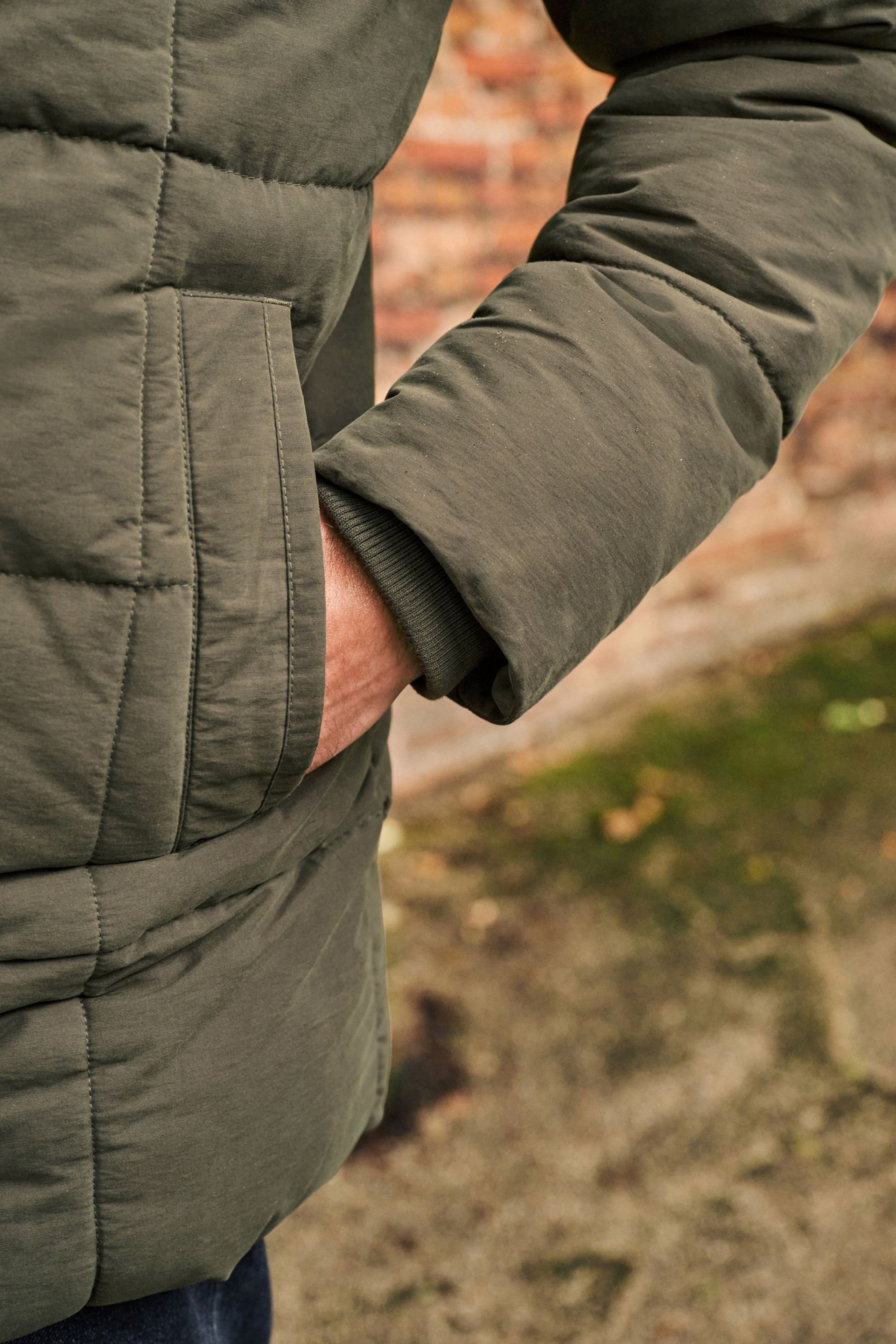 Khaki Green Square Quilted Parka Coat - Image 5 of 12