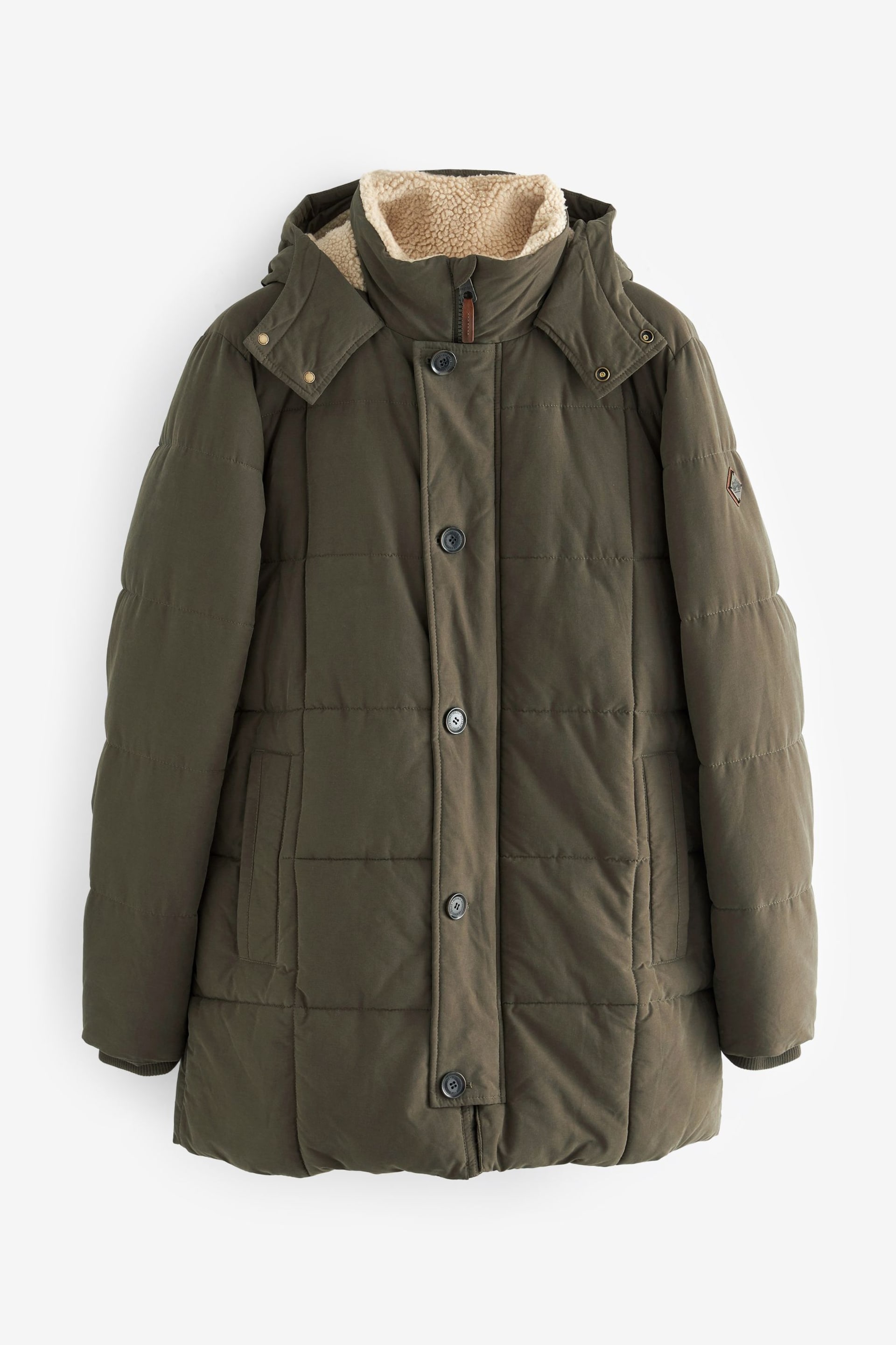 Khaki Green Square Quilted Parka Coat - Image 7 of 12