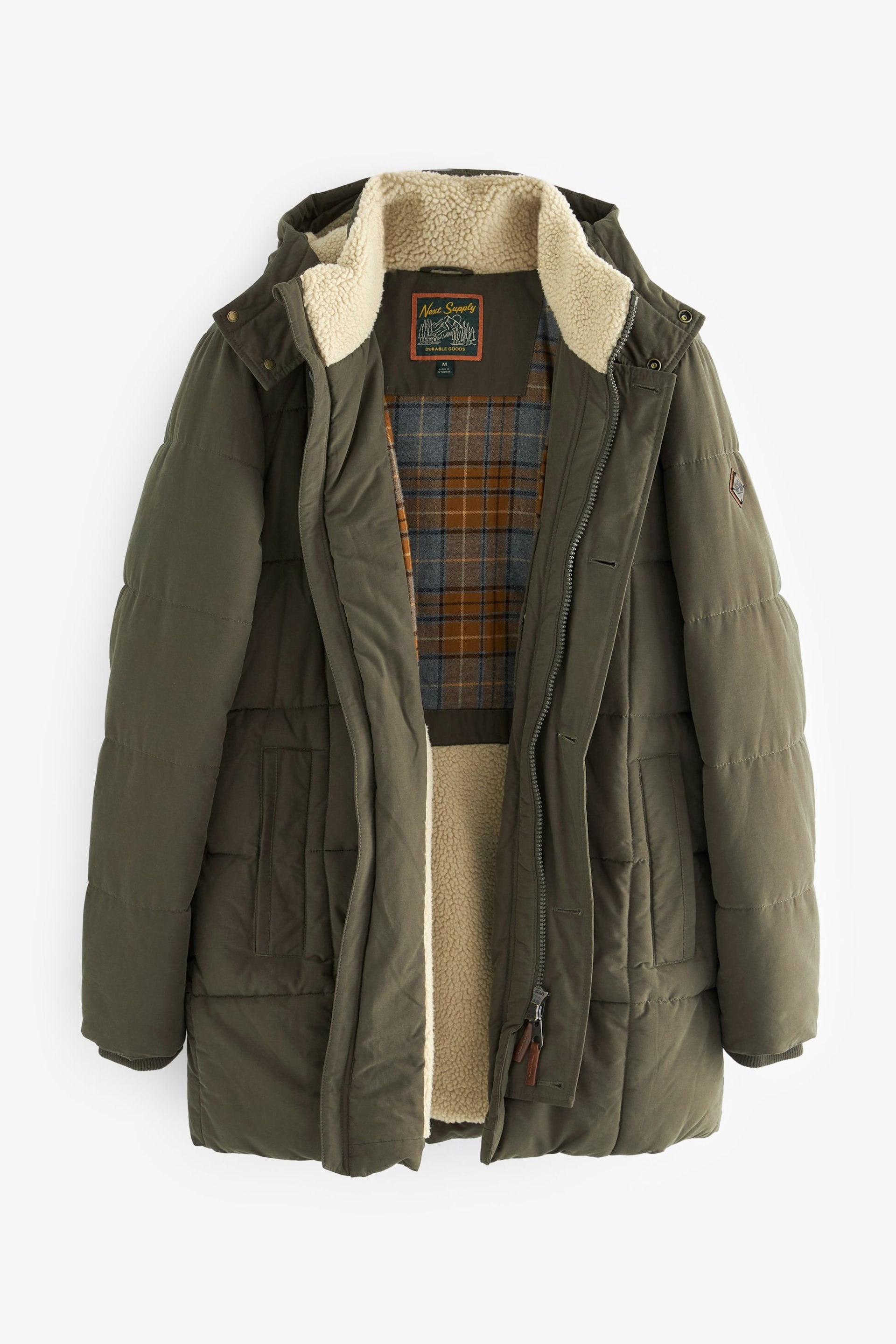 Khaki Green Square Quilted Parka Coat - Image 8 of 12