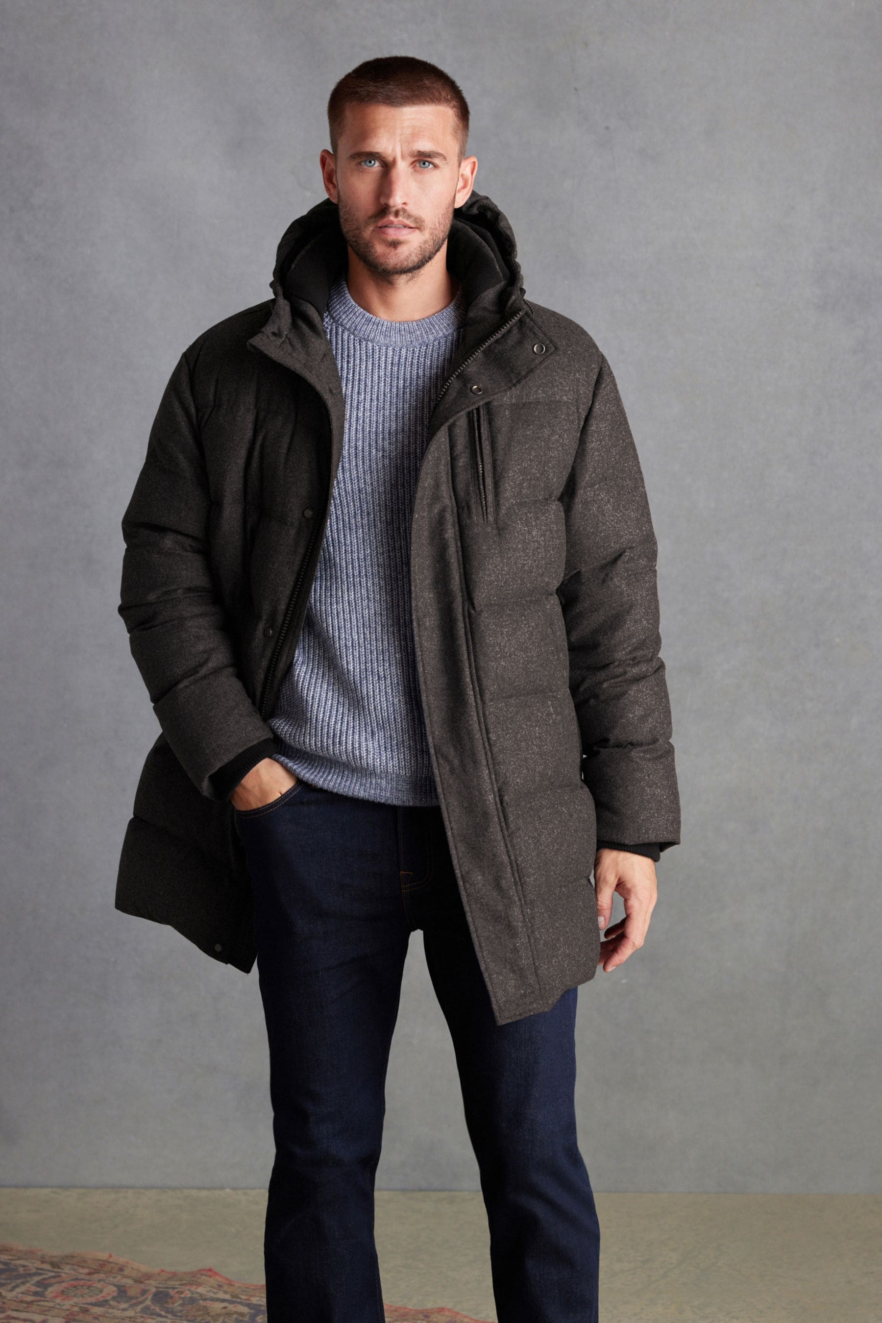 Buy Black Signature Down Italian Wool Blend Longline Puffer Coat from Next Luxembourg