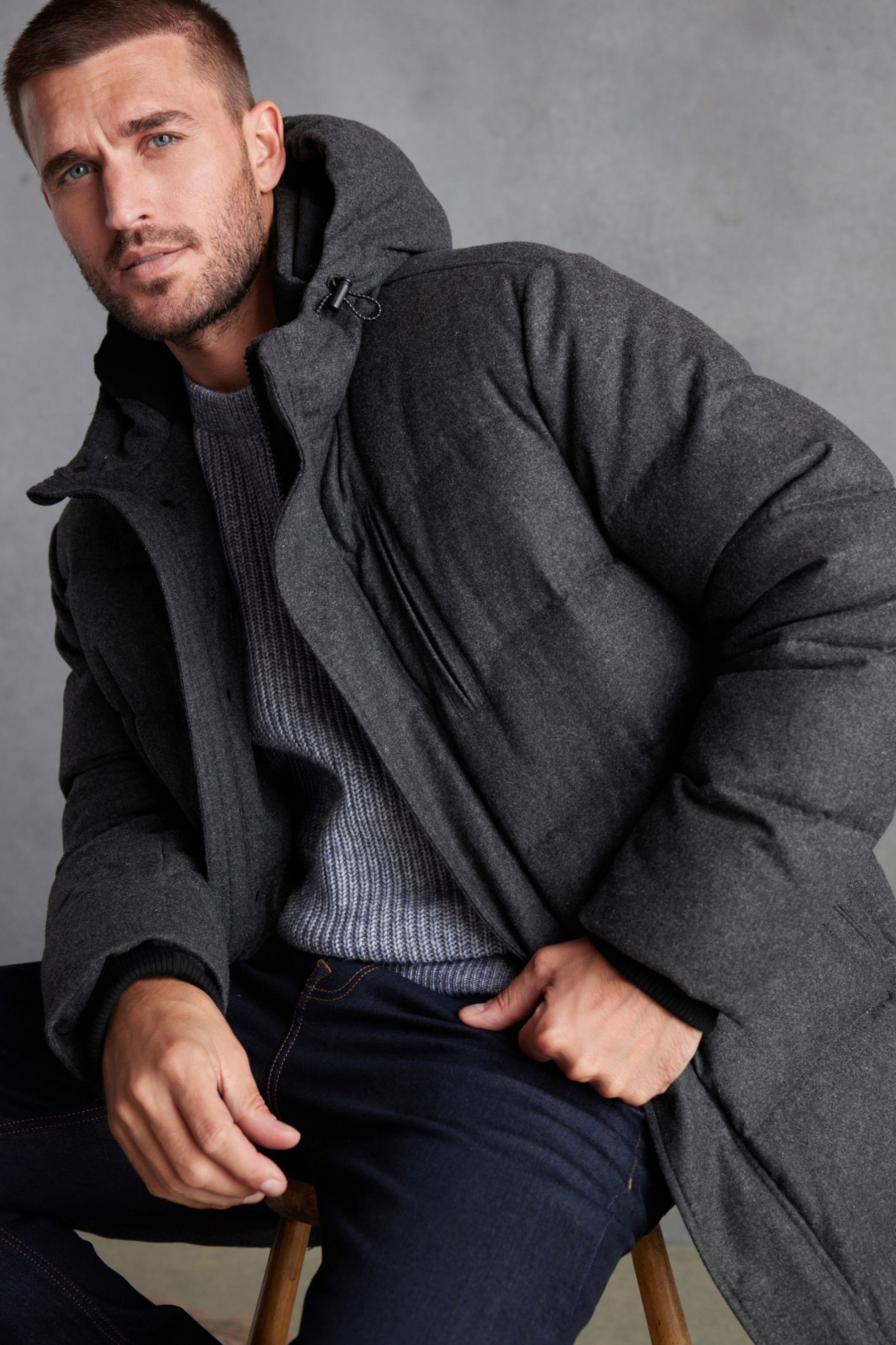 Buy Black Signature Down Italian Wool Blend Longline Puffer Coat from Next Luxembourg