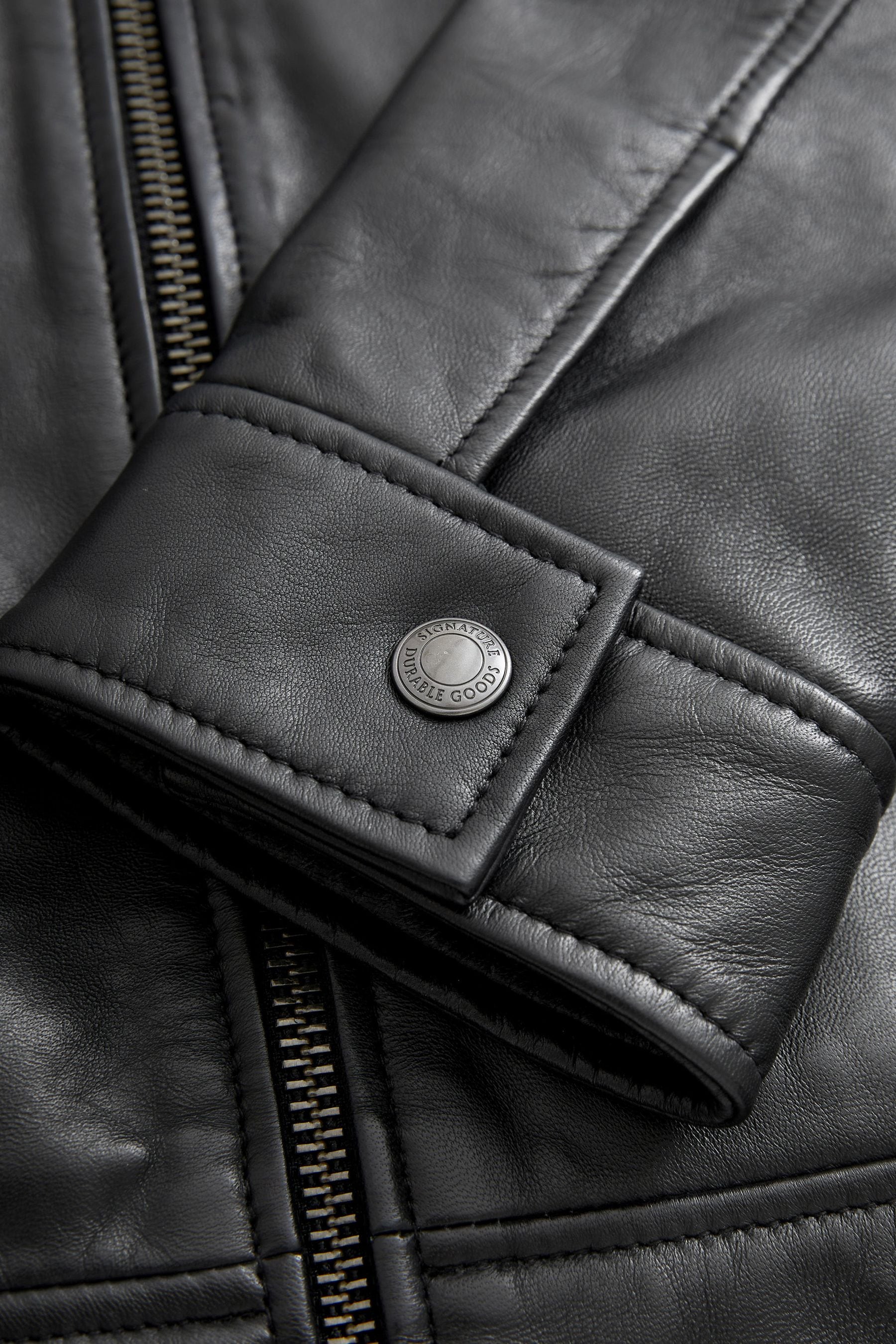 Buy Black Signature Leather Collared Jacket from the Next UK online shop