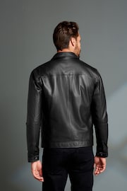 Black Signature Leather Collared Jacket - Image 2 of 10