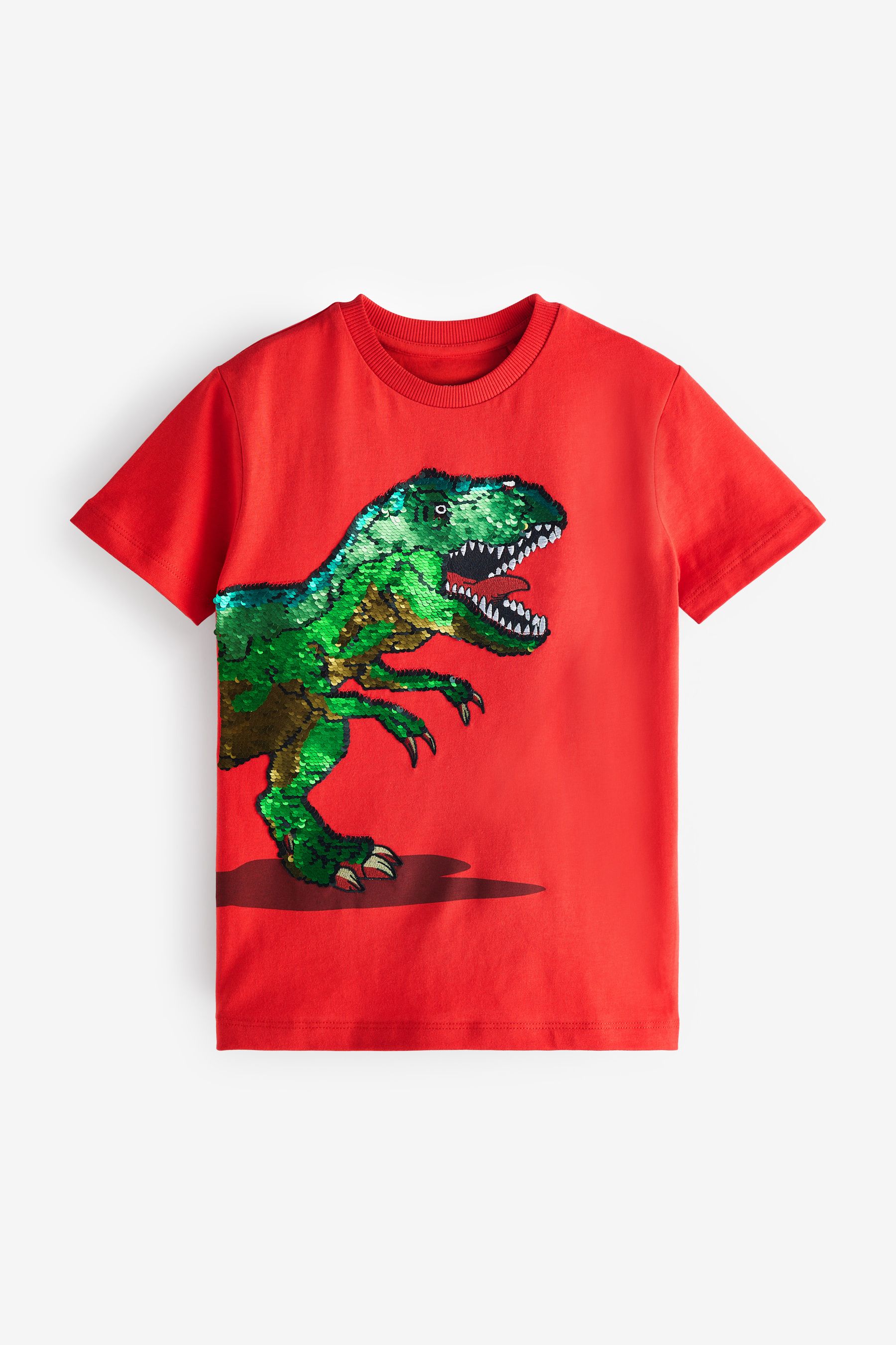 Buy Red Dinosaur Flippy Sequin Short Sleeve T Shirt 3 14yrs from Next Luxembourg