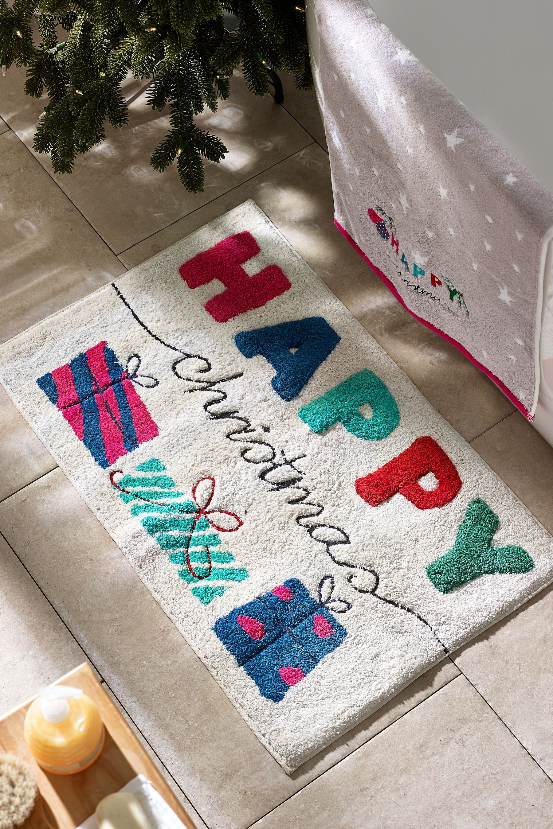 Buy Natural Happy Christmas Bath Mat from Next Ireland