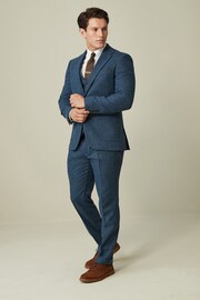 Bright Blue Slim Fit Nova Fides Wool Blend Herringbone Suit Jacket - Image 2 of 9