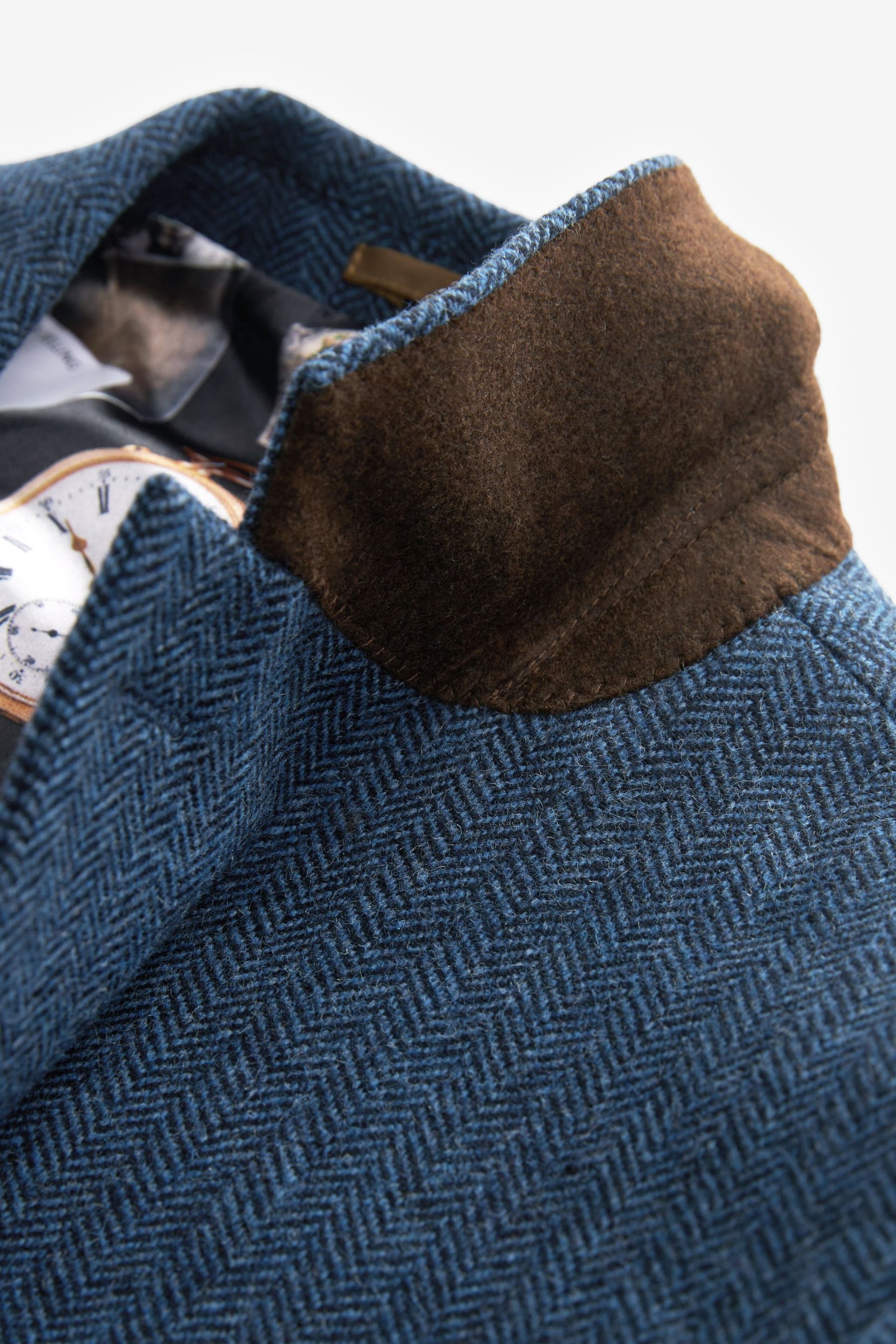 Bright Blue Slim Fit Nova Fides Wool Blend Herringbone Suit Jacket - Image 8 of 9