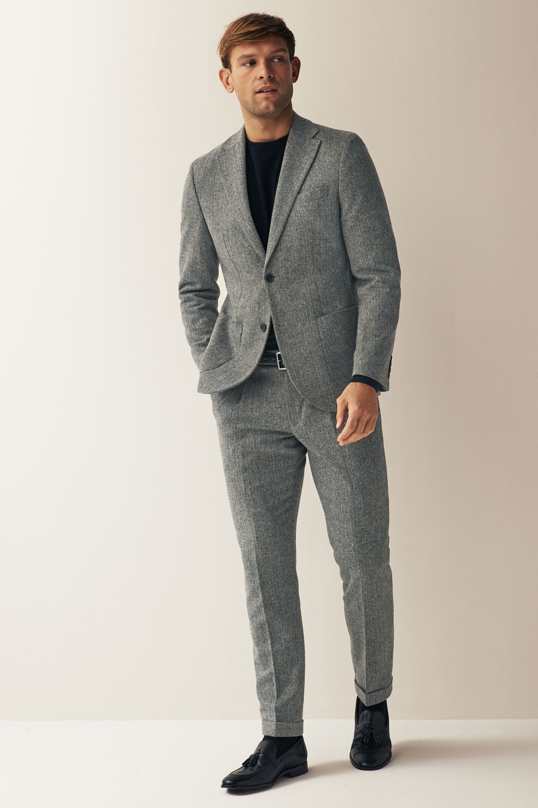 Buy Grey Slim Fit Nova Fides Wool Blend Herringbone Suit Jacket from Next Luxembourg