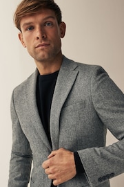 Grey Slim Fit Nova Fides Wool Blend Herringbone Suit Jacket - Image 4 of 12