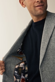 Grey Slim Fit Nova Fides Wool Blend Herringbone Suit Jacket - Image 6 of 12