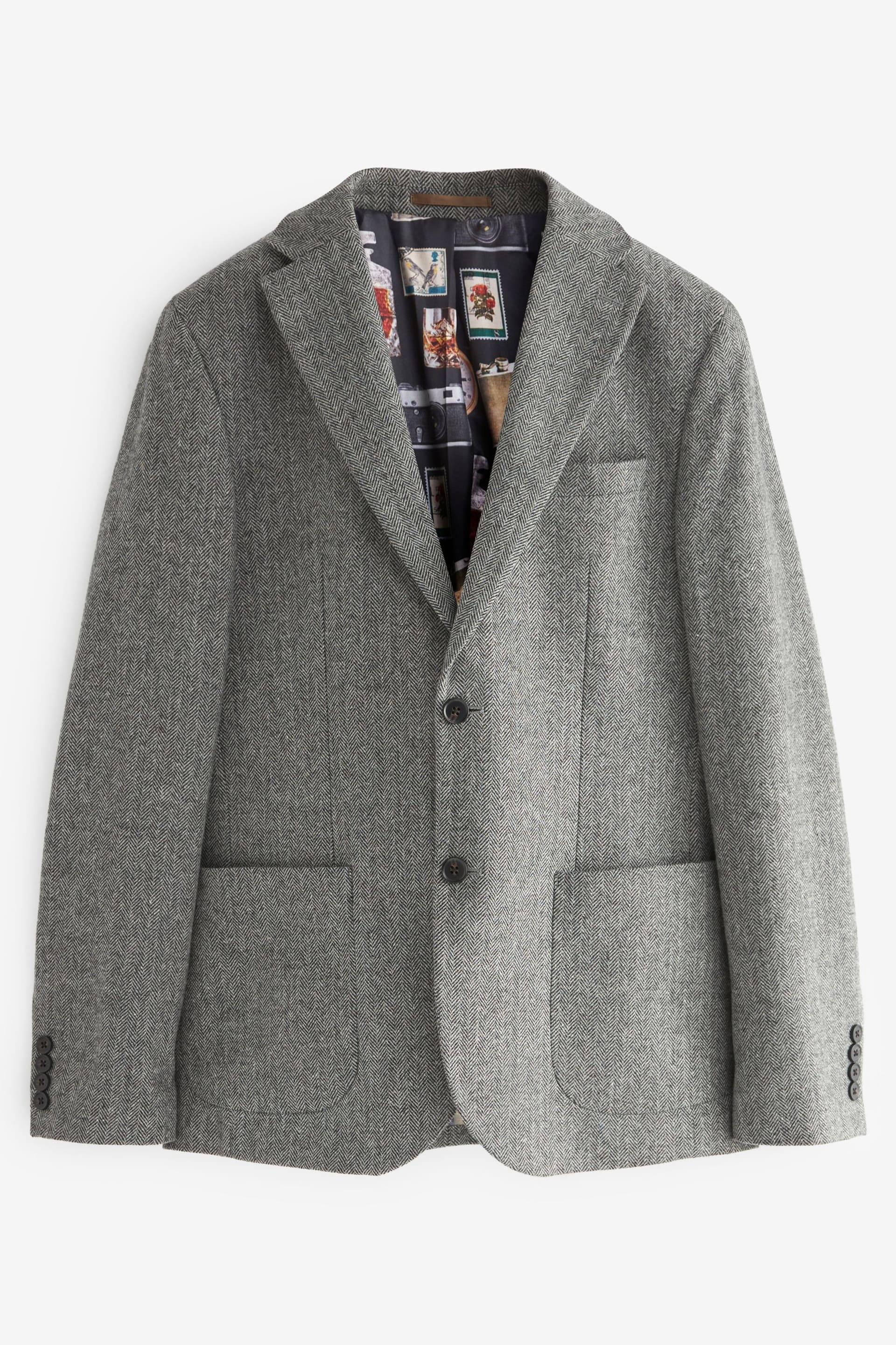Grey Slim Fit Nova Fides Wool Blend Herringbone Suit Jacket - Image 7 of 12