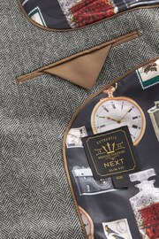 Grey Slim Fit Nova Fides Wool Blend Herringbone Suit Jacket - Image 9 of 12