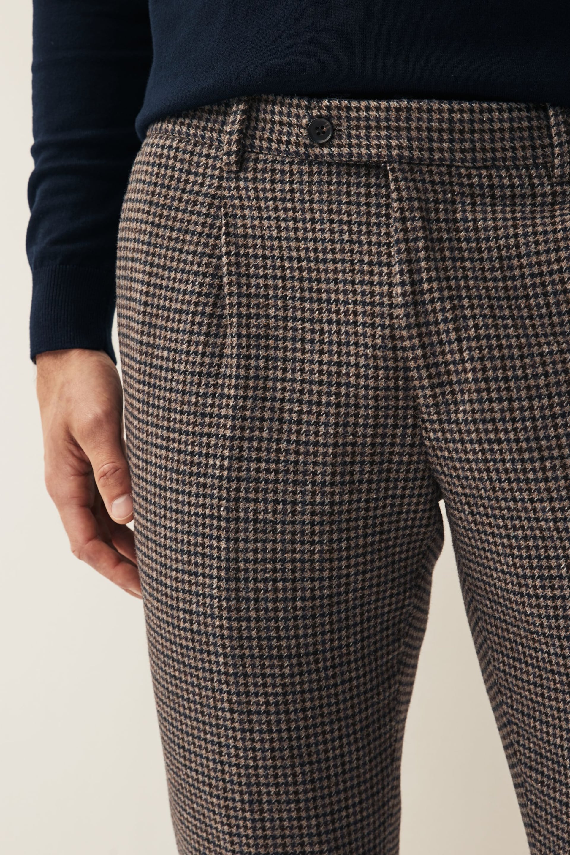 Brown Slim Wool Blend Puppytooth Suit Trousers - Image 4 of 9