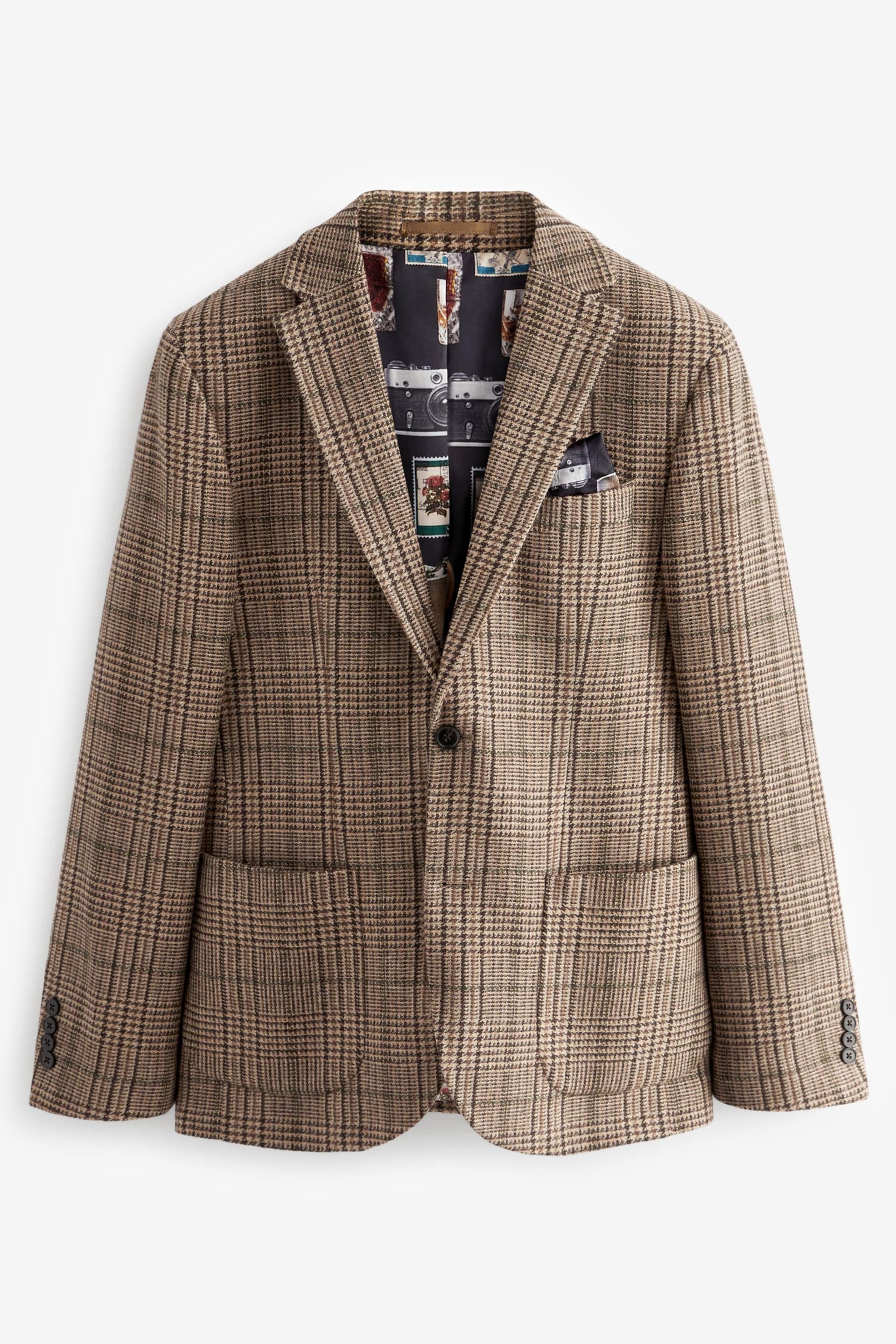 Brown Slim Wool Content Check Suit Jacket - Image 6 of 12