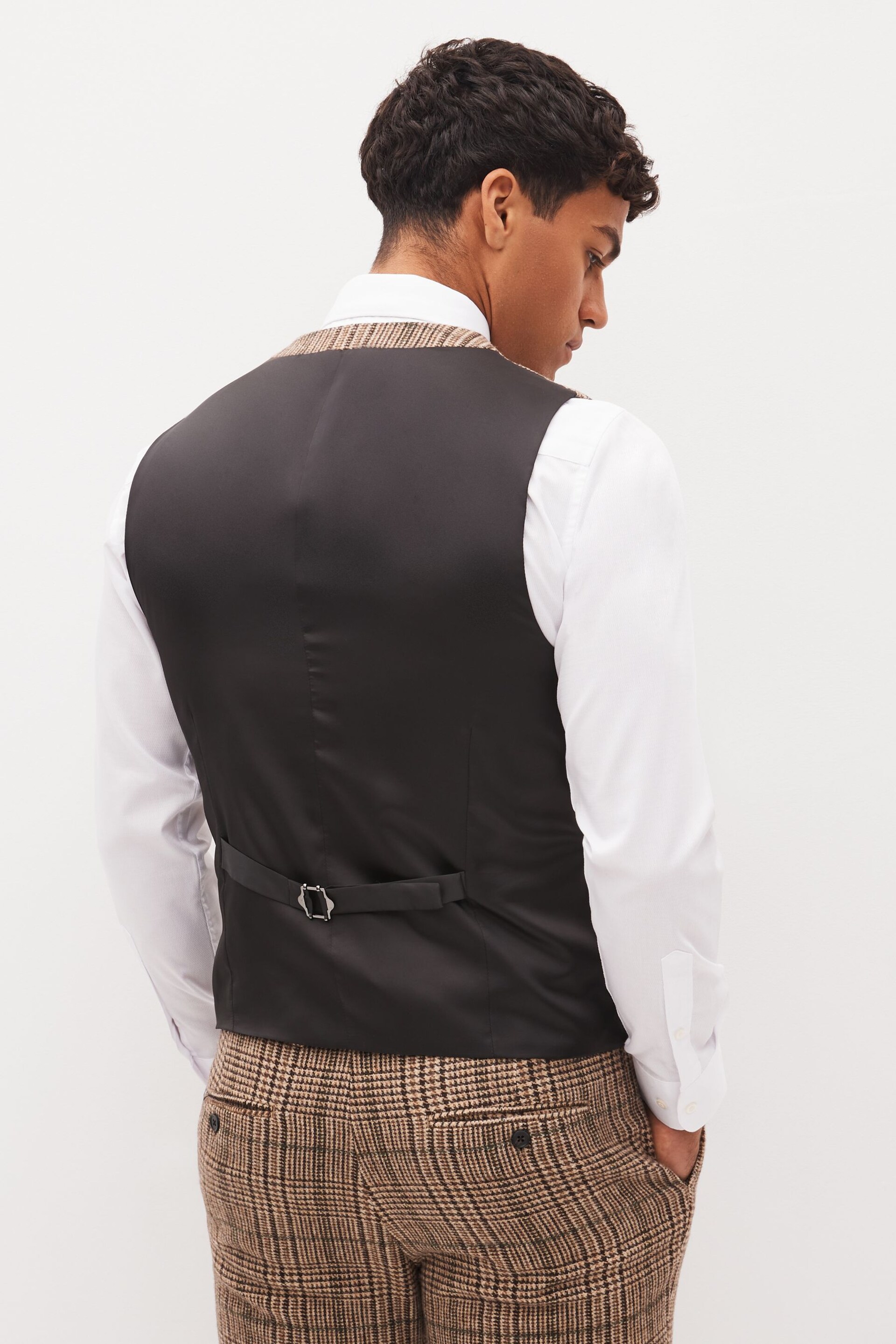 Brown Slim Wool Content Check Suit Waistcoat - Image 2 of 10