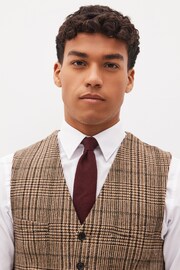 Brown Slim Wool Content Check Suit Waistcoat - Image 3 of 10