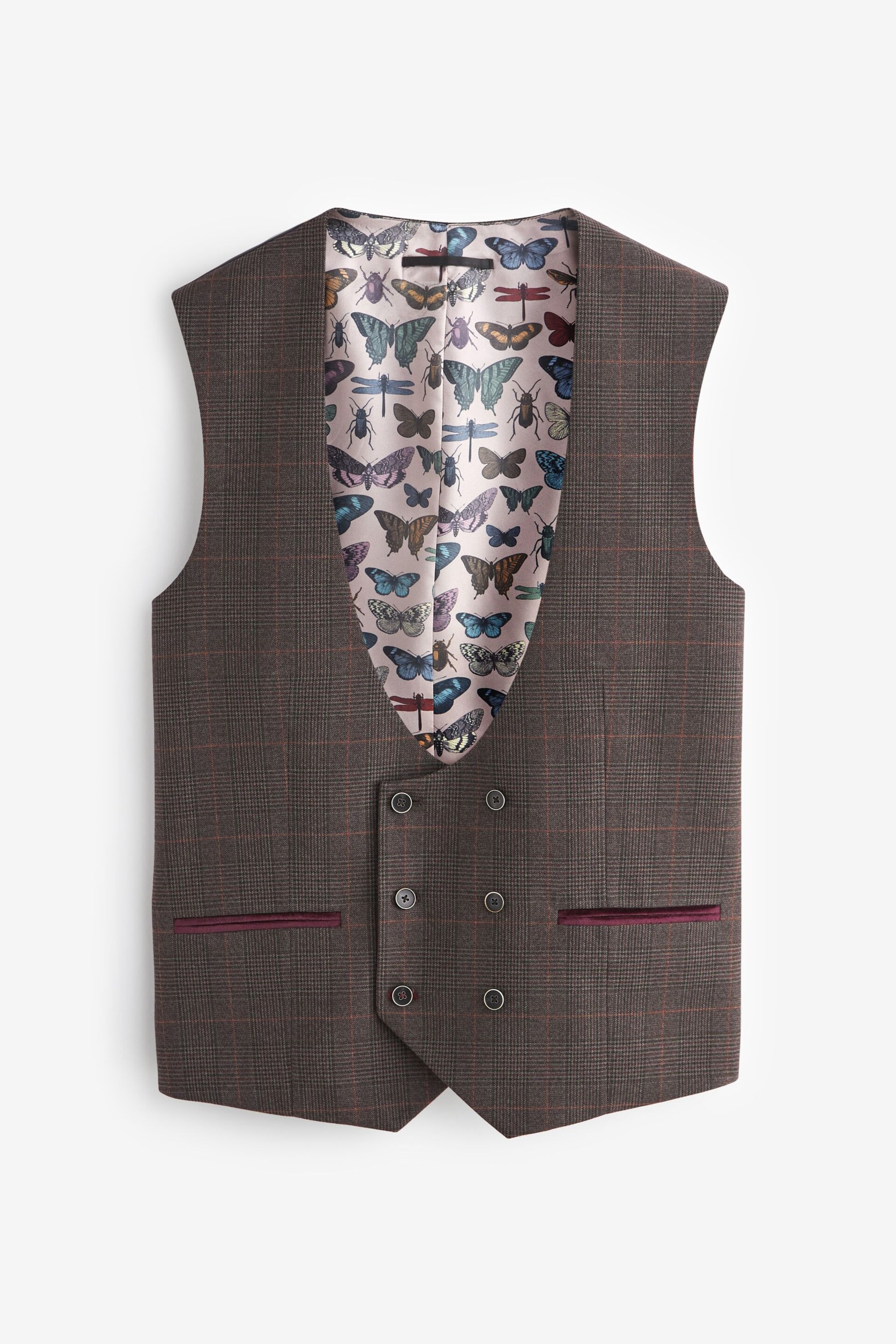 Brown Slim Trimmed Check Suit: Waistcoat - Image 9 of 12