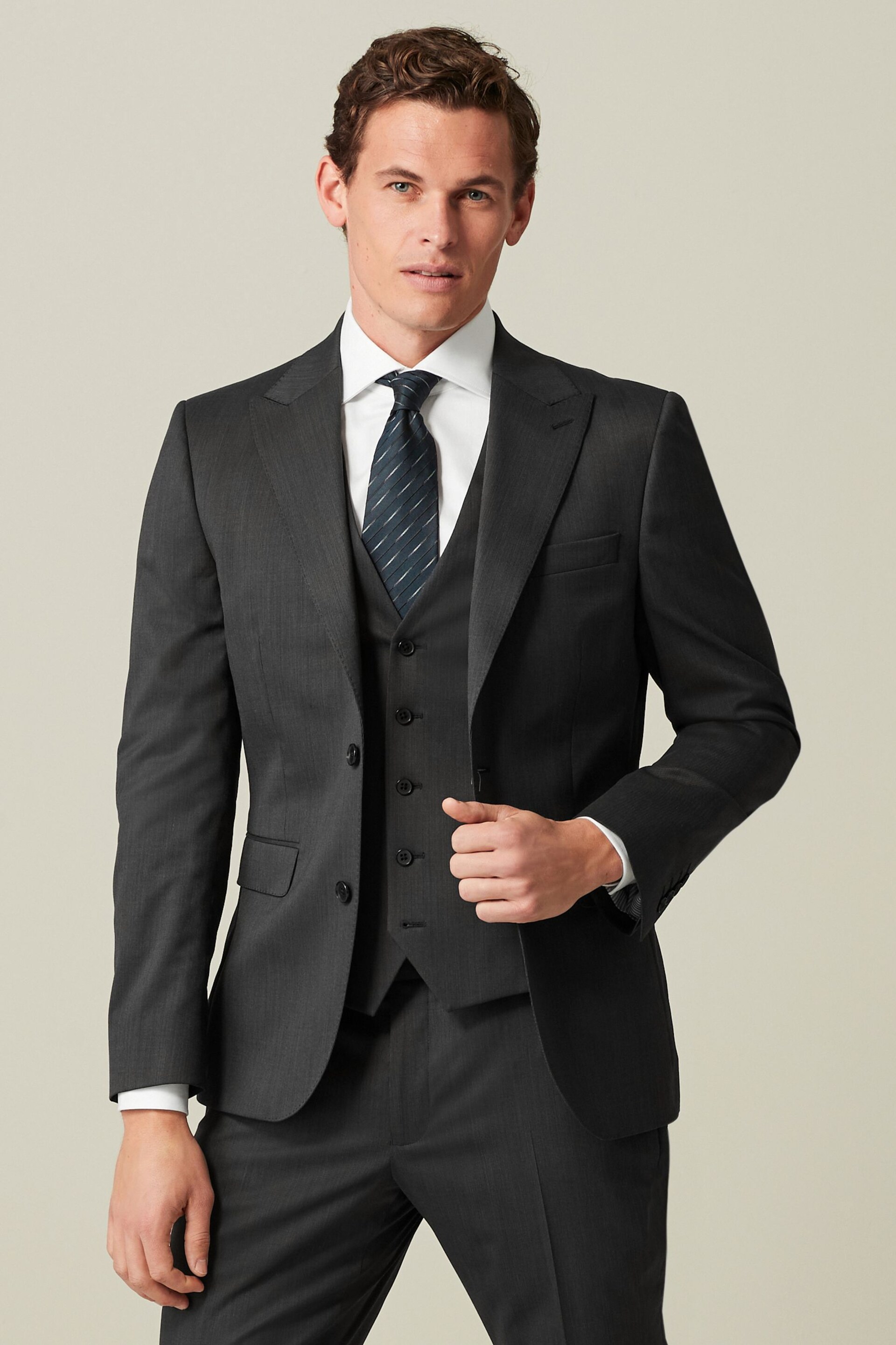 Charcoal Grey Slim Fit Wool Blend Suit Jacket - Image 1 of 11